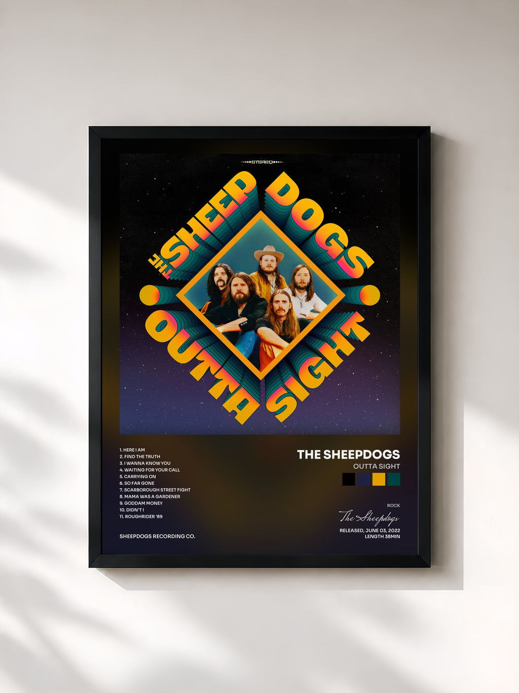 #noir Tableau de l'album Outta Sight de The Sheepdogs, cadre noir, imprimé et encadré en France