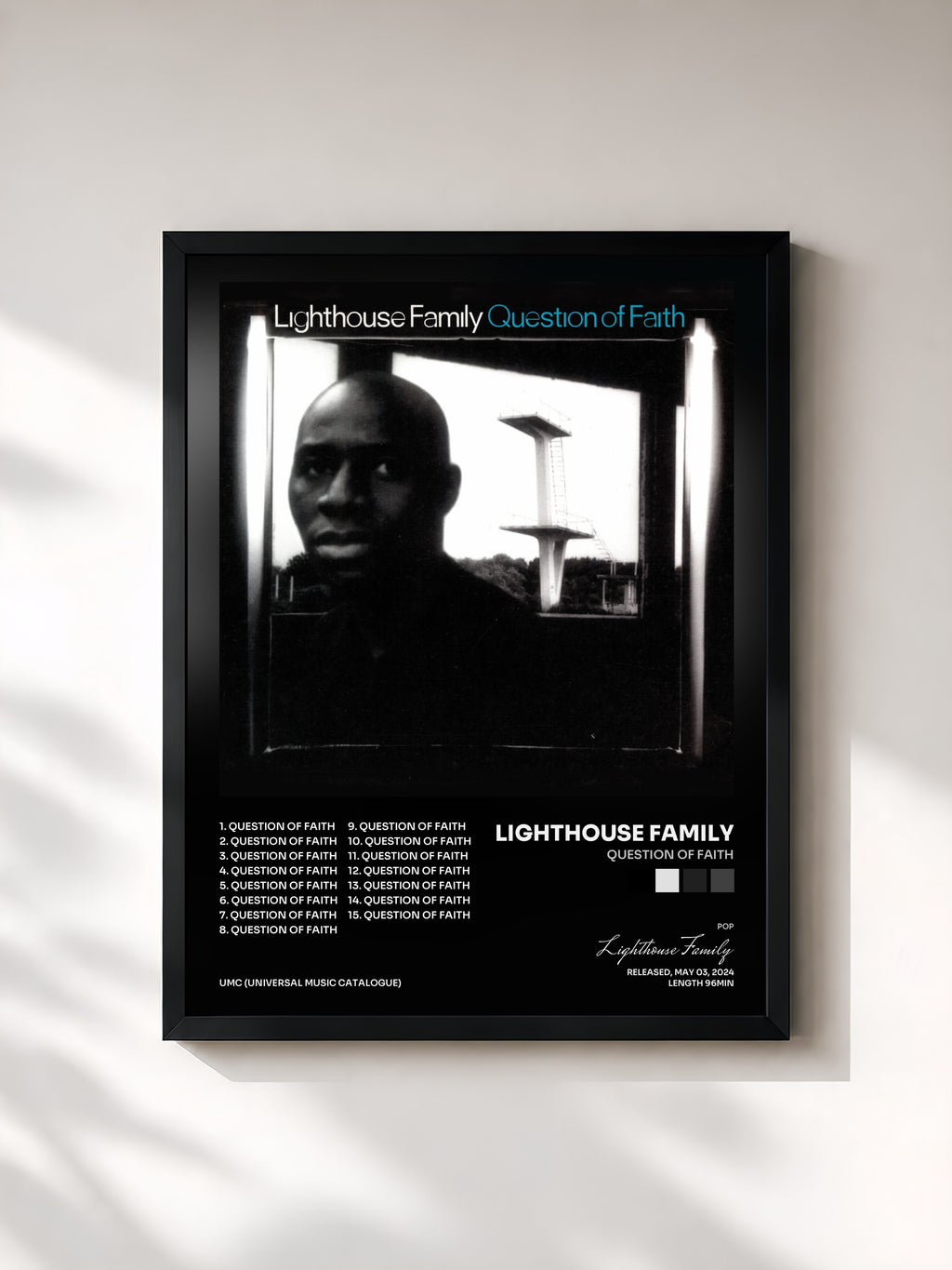 #noir Tableau de l'album Question Of Faith de Lighthouse Family, cadre noir, imprimé et encadré en France