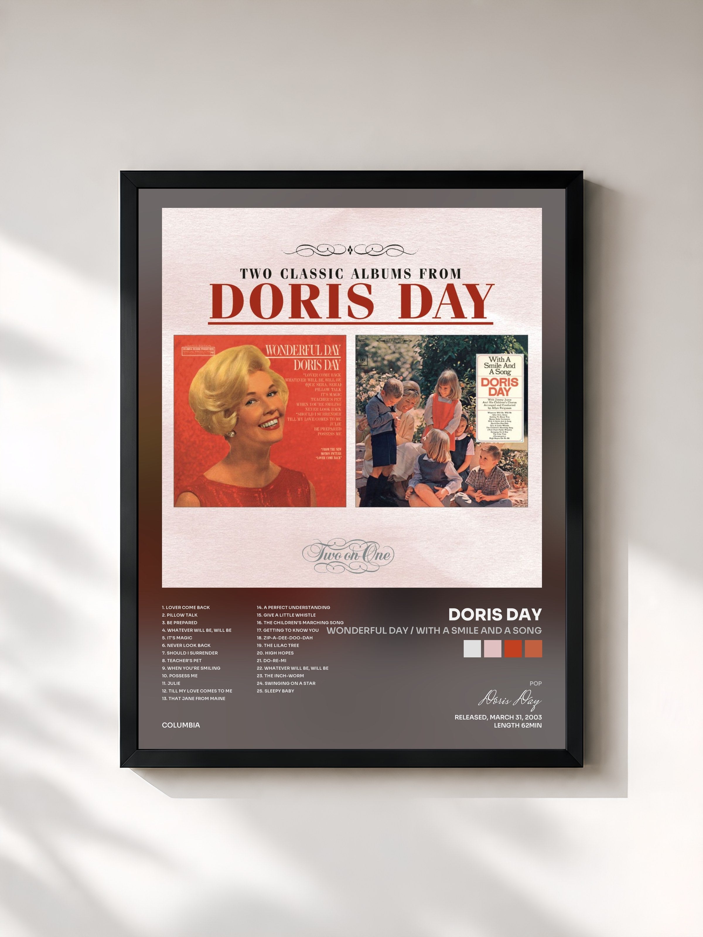 #noir Tableau de l'album Wonderful Day / With A Smile And A Song de Doris Day, cadre noir, imprimé et encadré en France