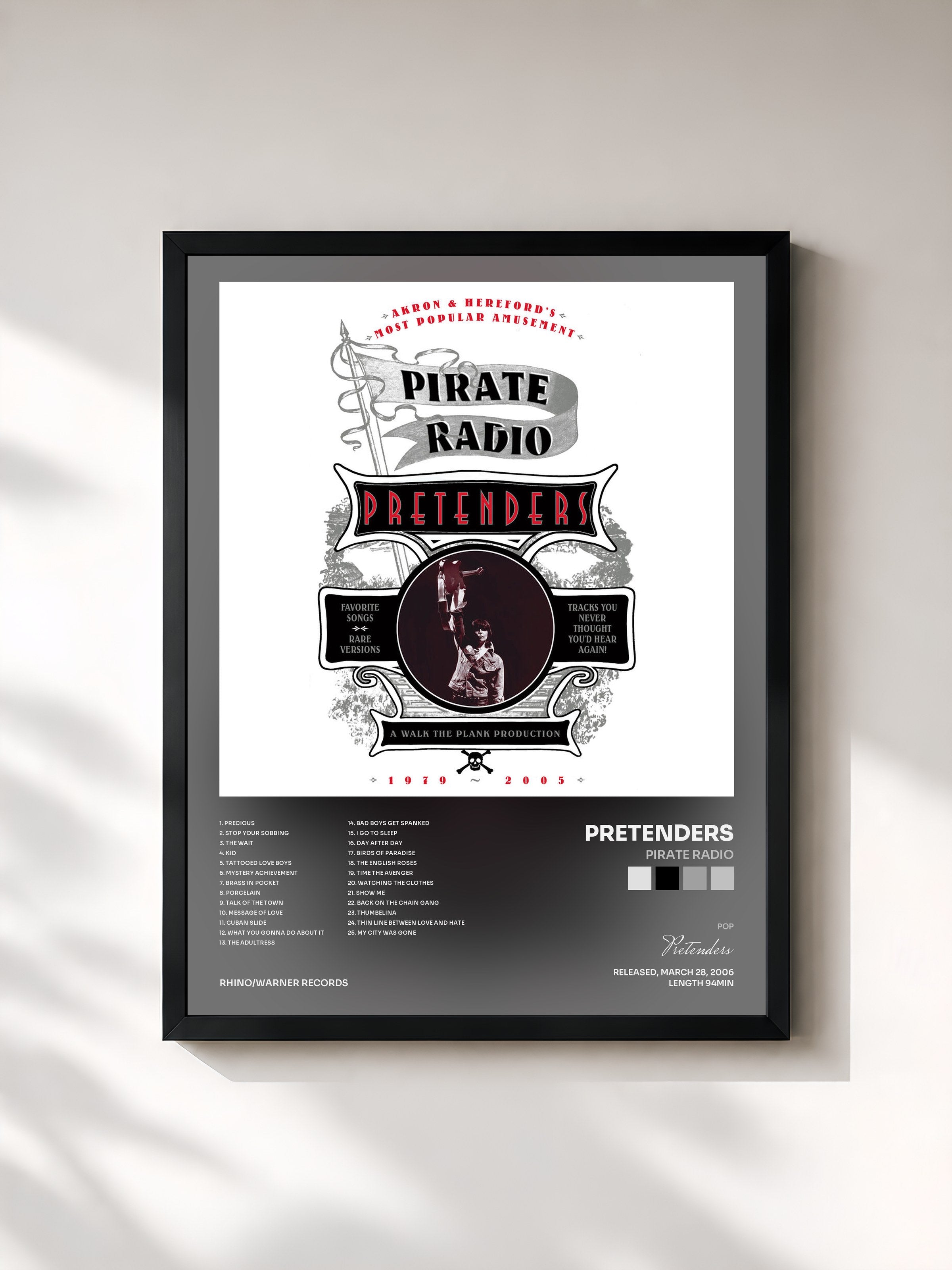 #noir Tableau de l'album Pirate Radio de Pretenders, cadre noir, imprimé et encadré en France