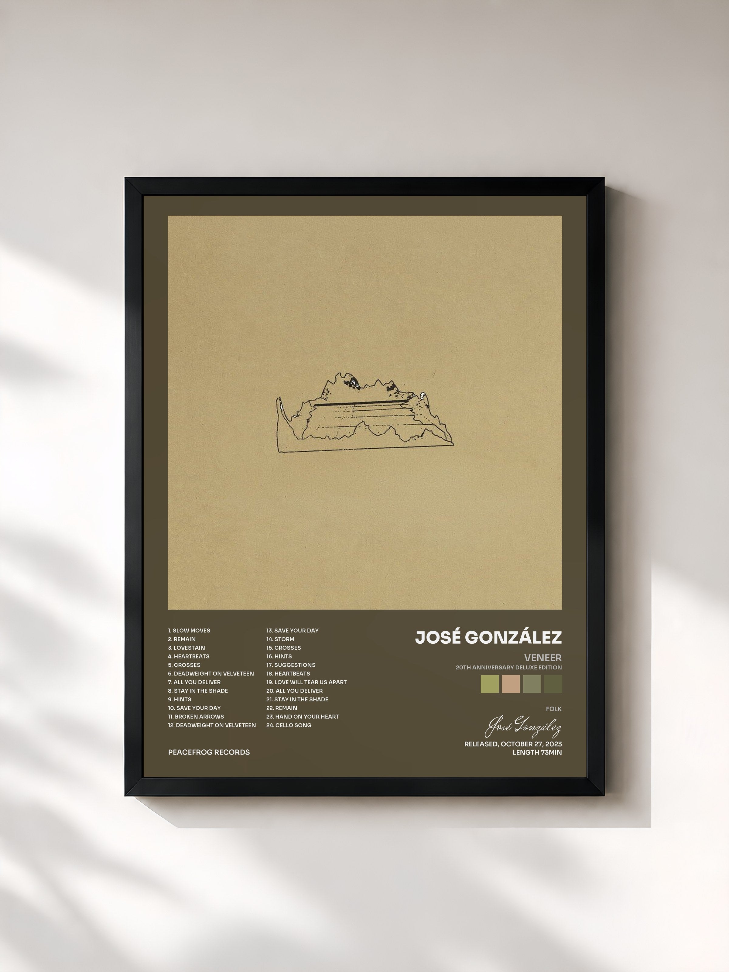 #noir Tableau de l'album Veneer(20th Anniversary Deluxe Edition) de José González, cadre noir, imprimé et encadré en France