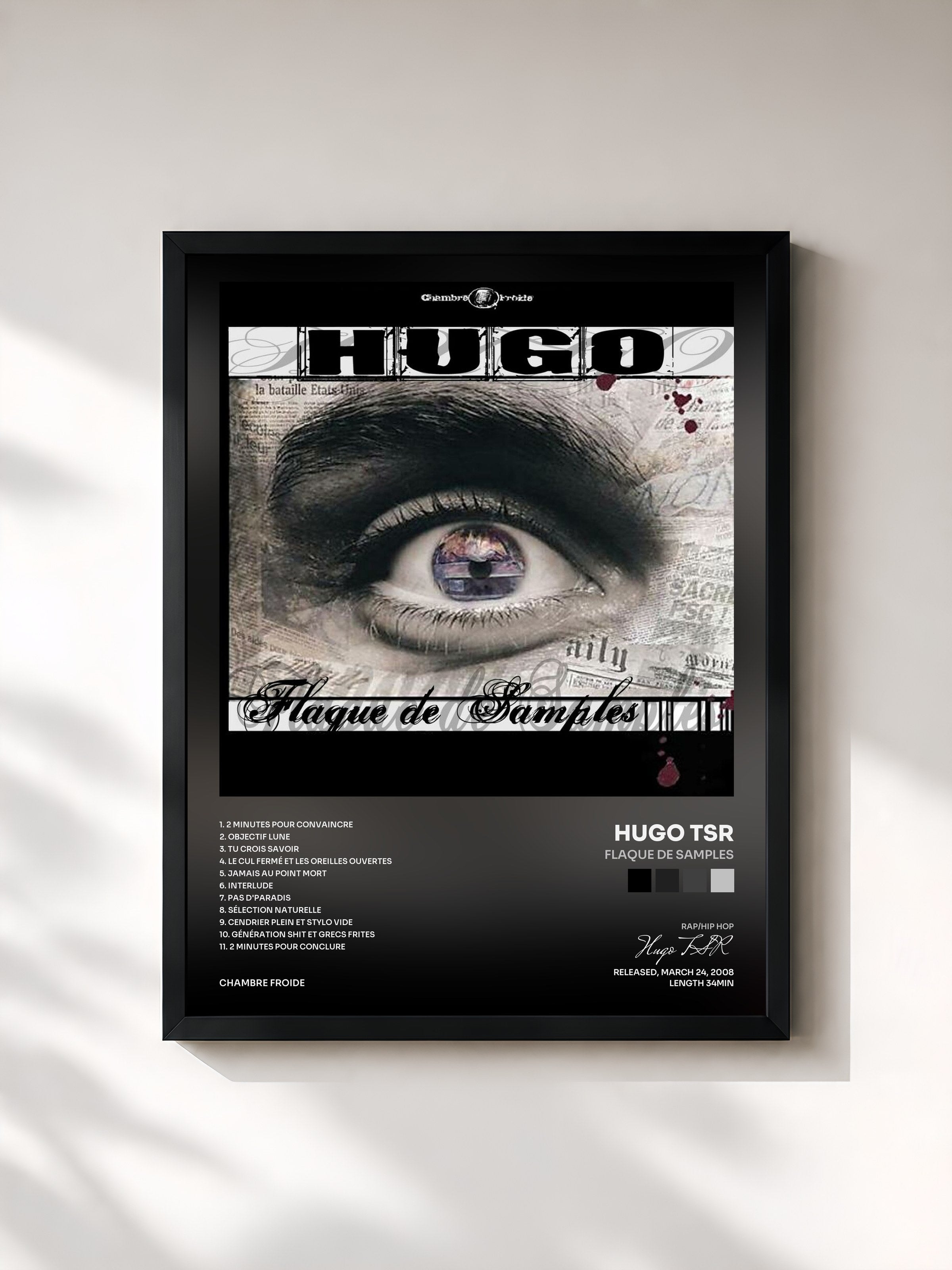 #noir Tableau de l'album Flaque De Samples de Hugo TSR, cadre noir, imprimé et encadré en France