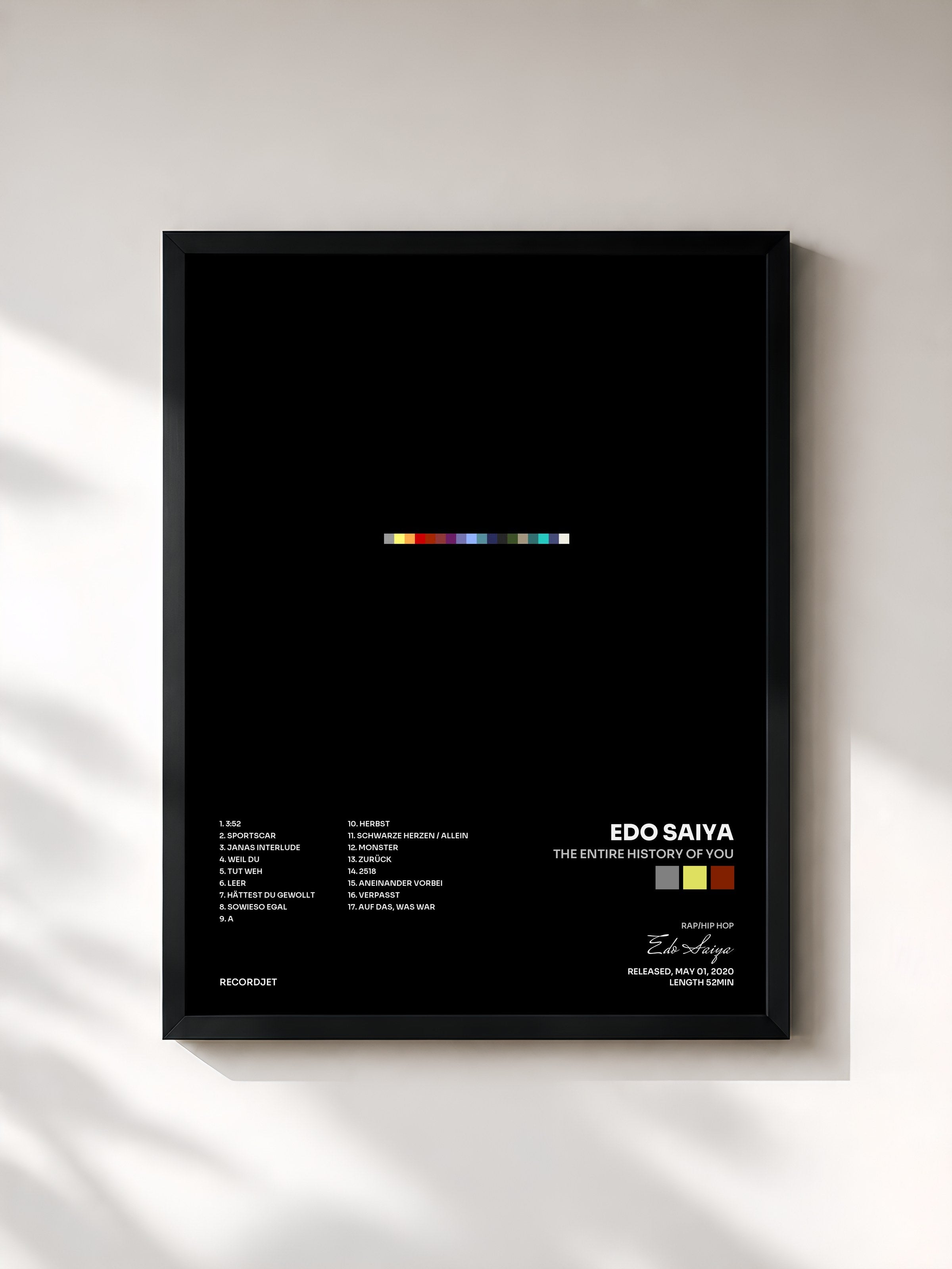 #noir Tableau de l'album The Entire History Of You de Edo Saiya, cadre noir, imprimé et encadré en France