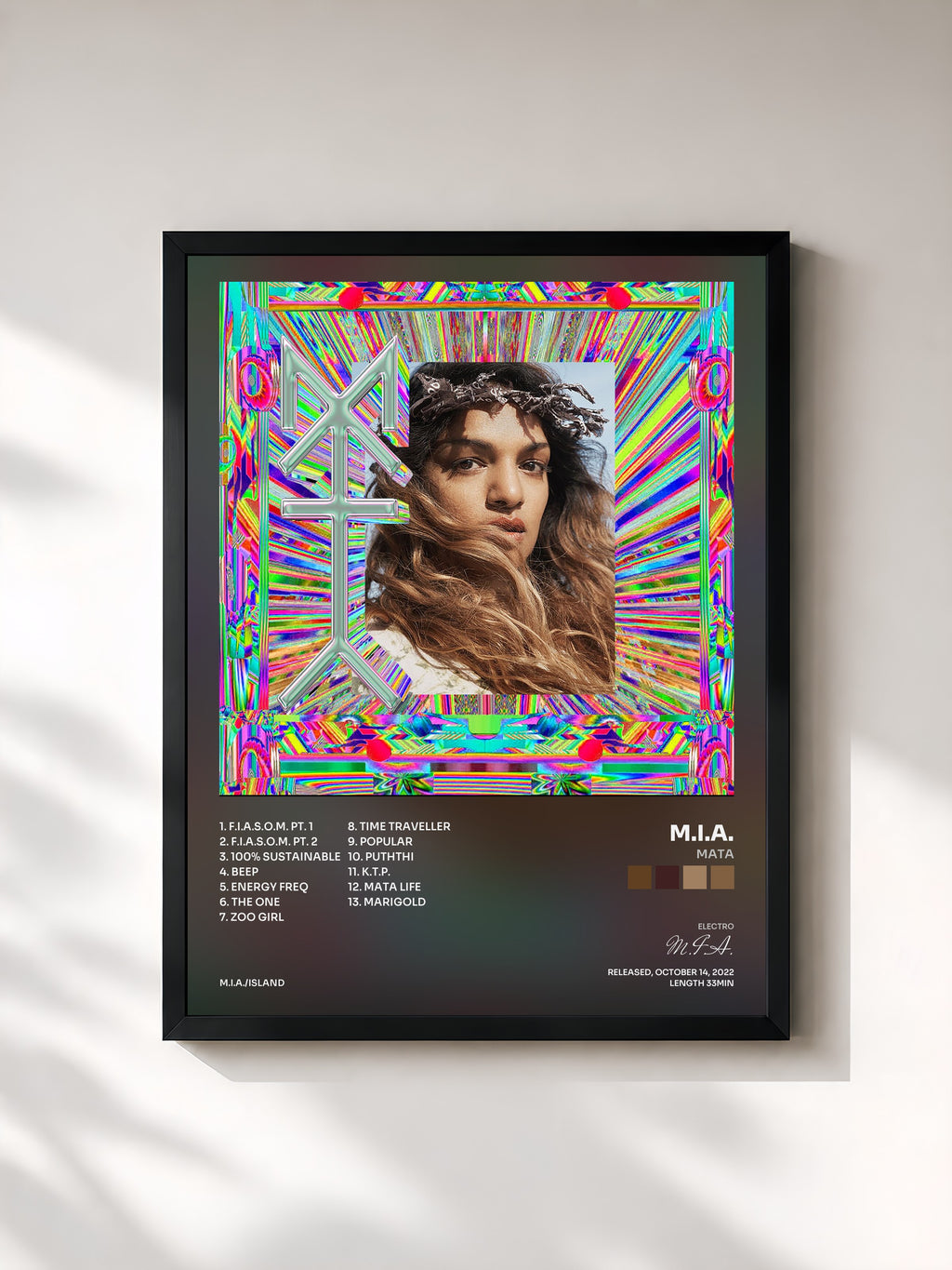 #noir Tableau de l'album MATA de M.I.A., cadre noir, imprimé et encadré en France