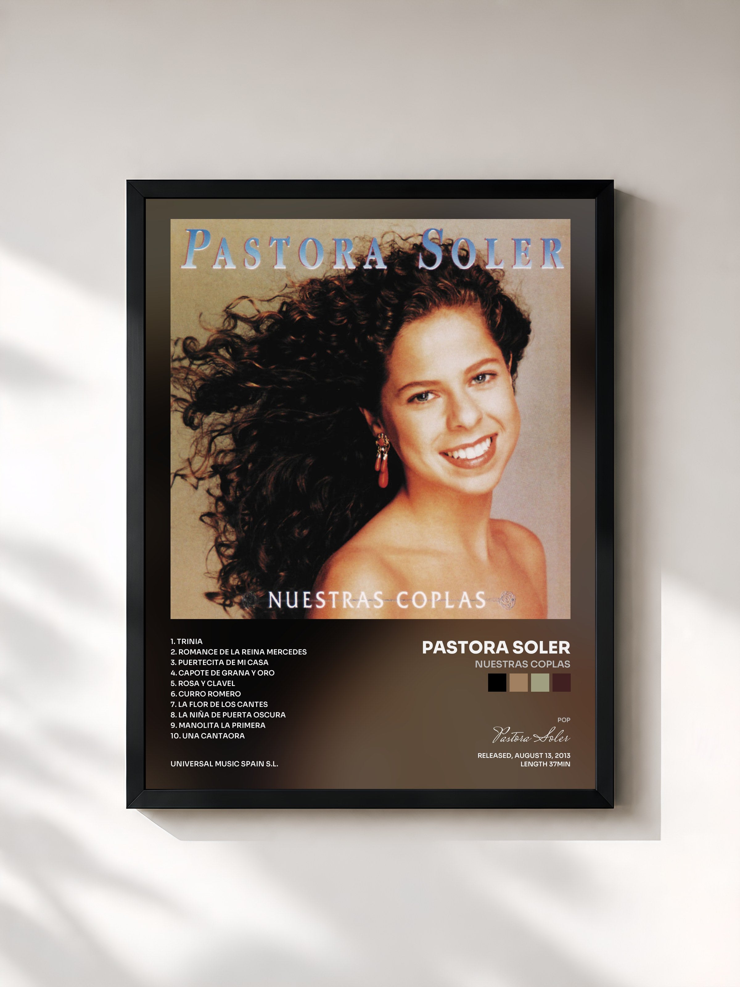 #noir Tableau de l'album Nuestras Coplas de Pastora Soler, cadre noir, imprimé et encadré en France