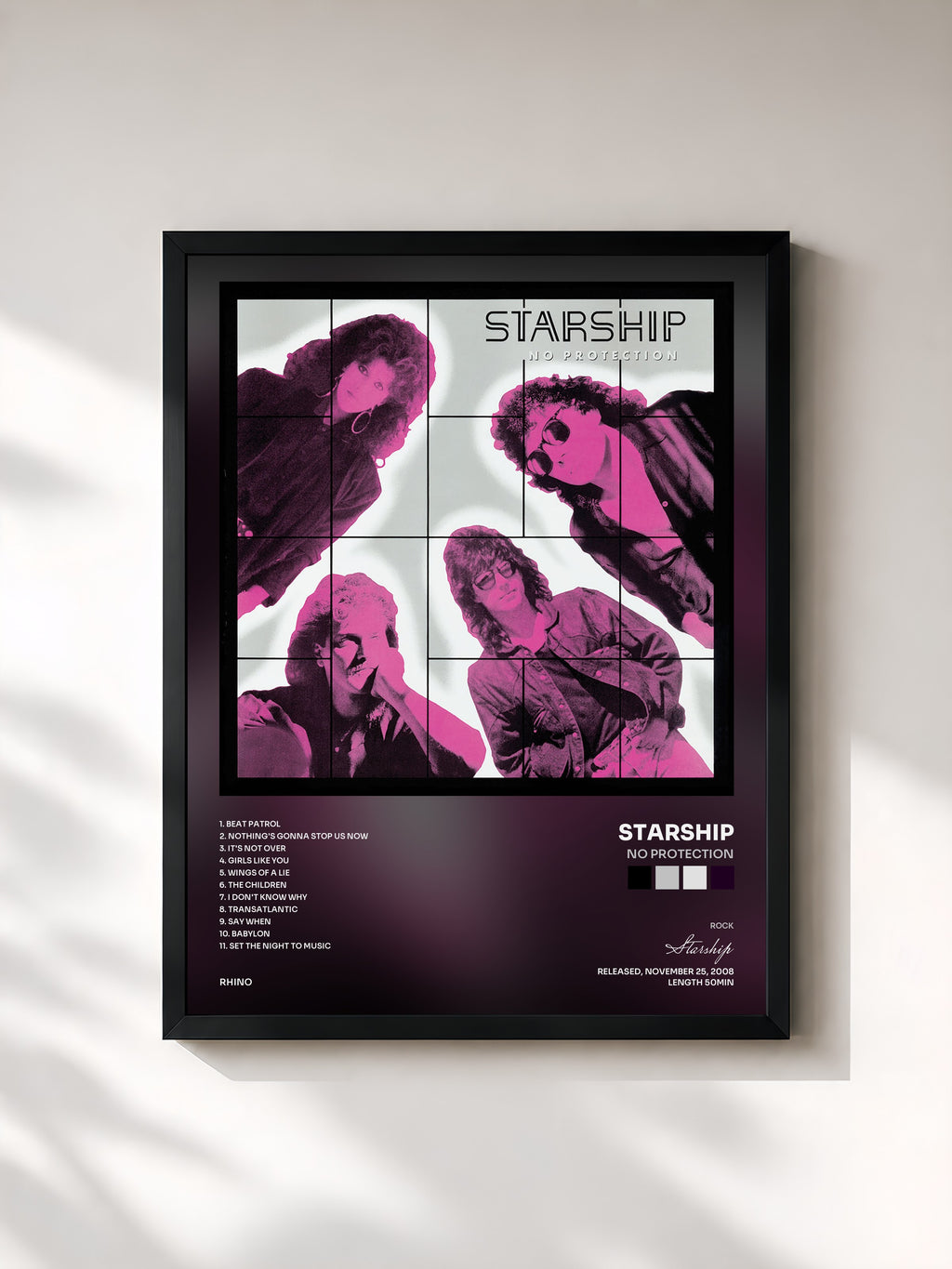#noir Tableau de l'album No Protection de Starship, cadre noir, imprimé et encadré en France