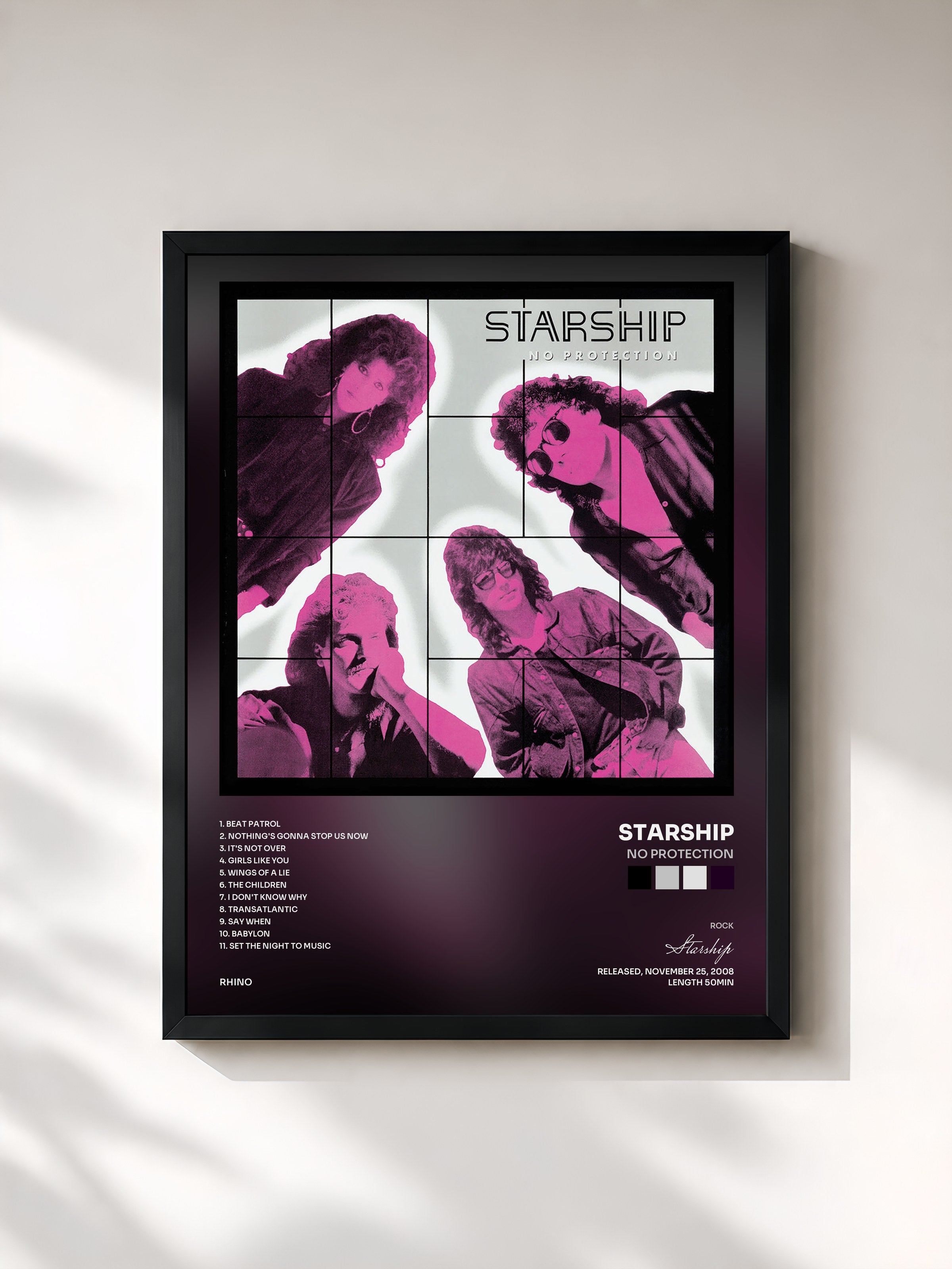 #noir Tableau de l'album No Protection de Starship, cadre noir, imprimé et encadré en France