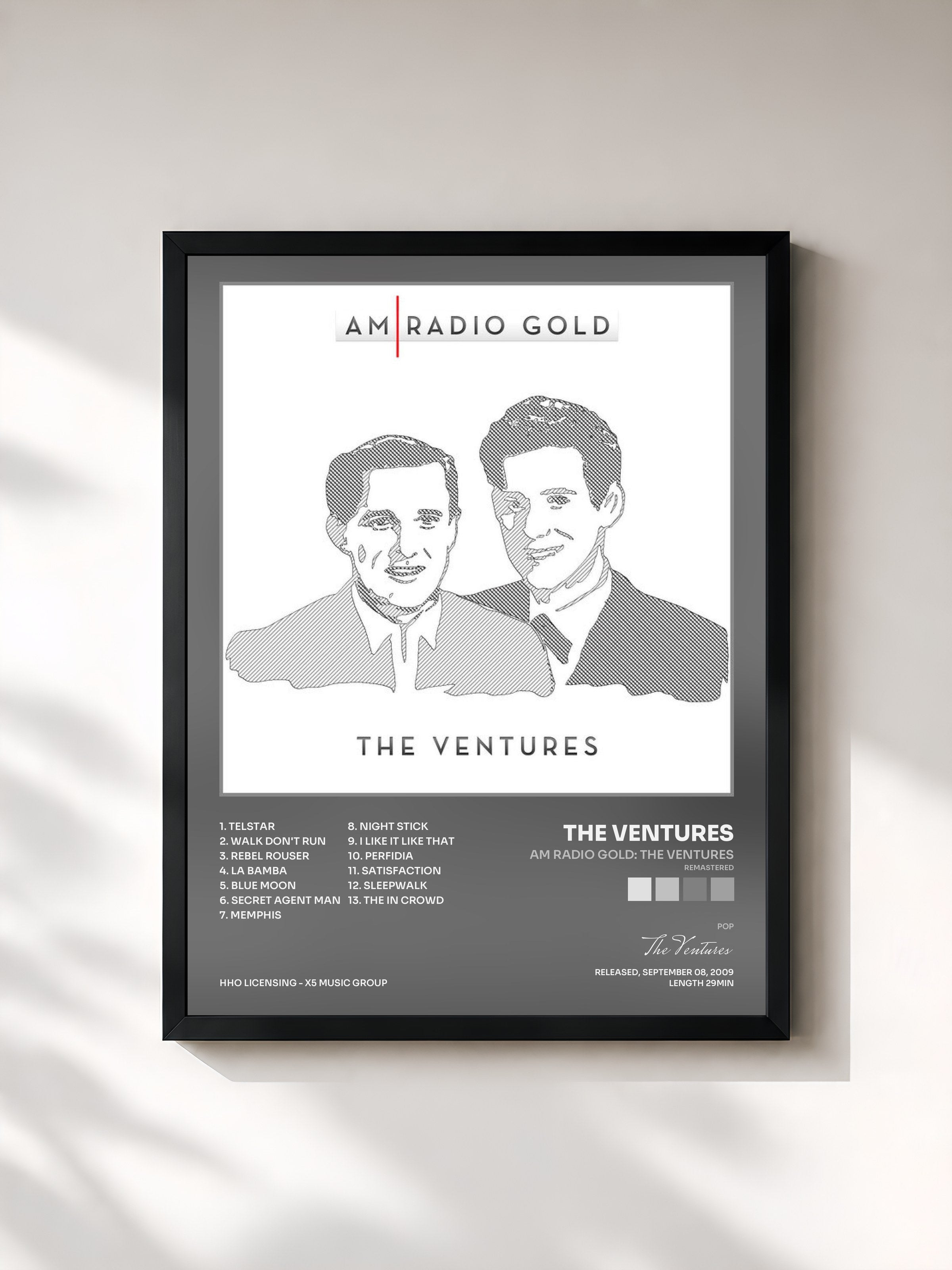 #noir Tableau de l'album Am Radio Gold: The Ventures (Remastered) de The Ventures, cadre noir, imprimé et encadré en France