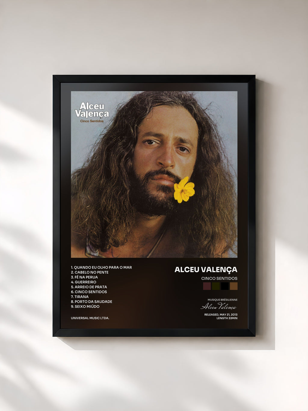 #noir Tableau de l'album Cinco Sentidos de Alceu Valença, cadre noir, imprimé et encadré en France
