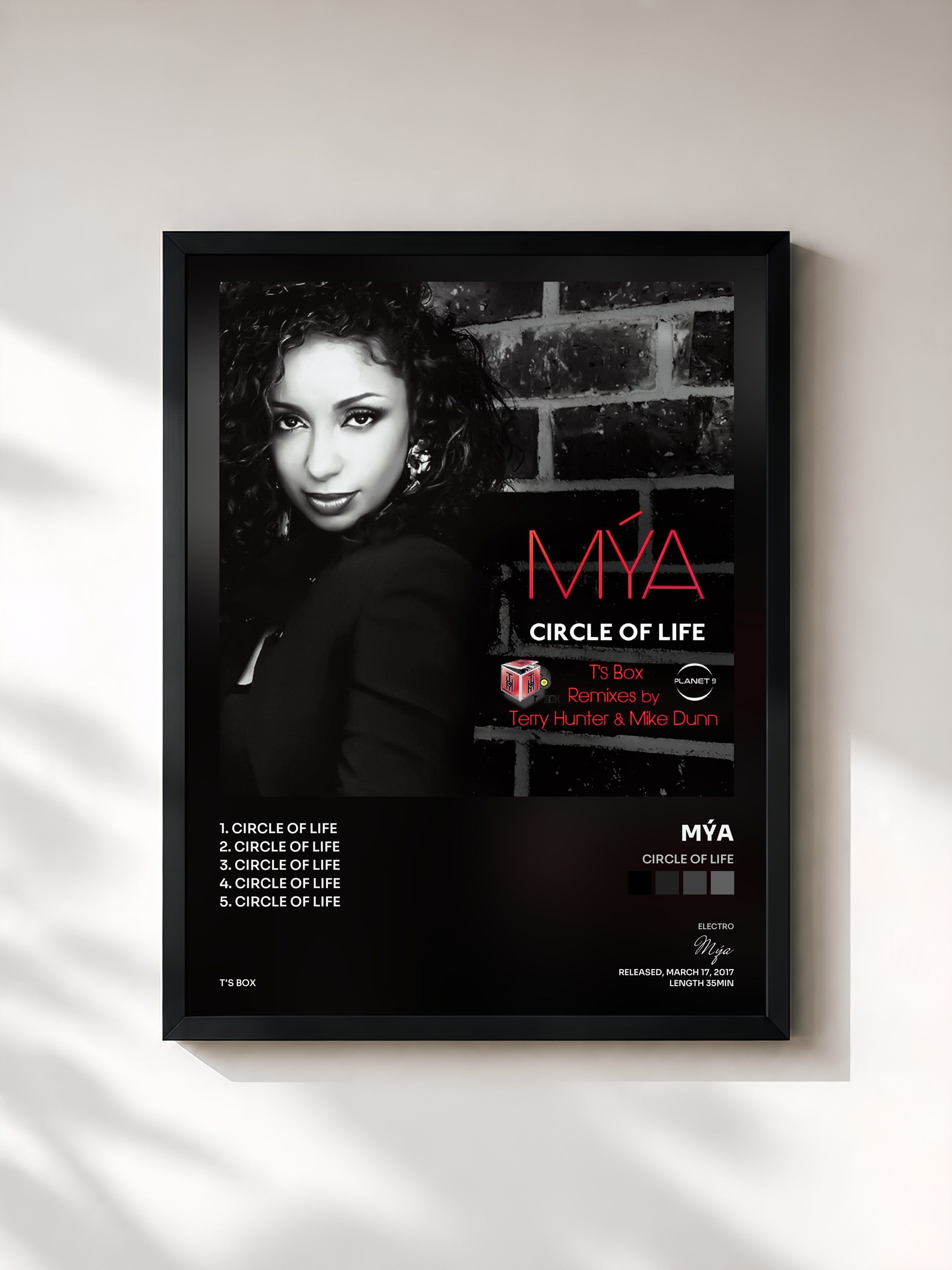 #noir Tableau de l'album Circle Of Life de Mýa, cadre noir, imprimé et encadré en France
