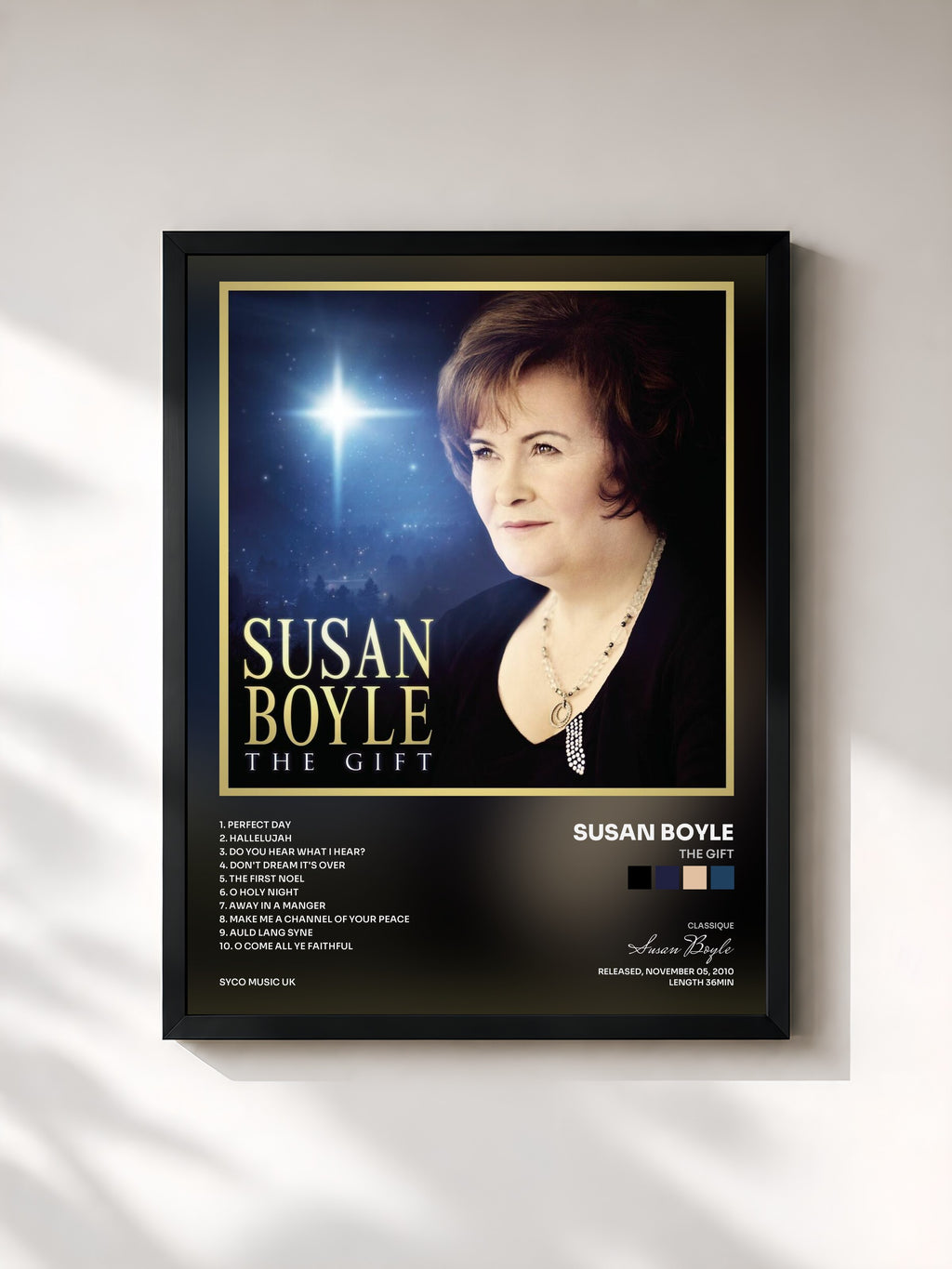 #noir Tableau de l'album The Gift de Susan Boyle, cadre noir, imprimé et encadré en France
