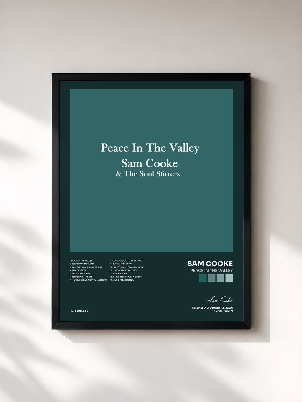 #noir Tableau de l'album Peace In The Valley de Sam Cooke, cadre noir, imprimé et encadré en France