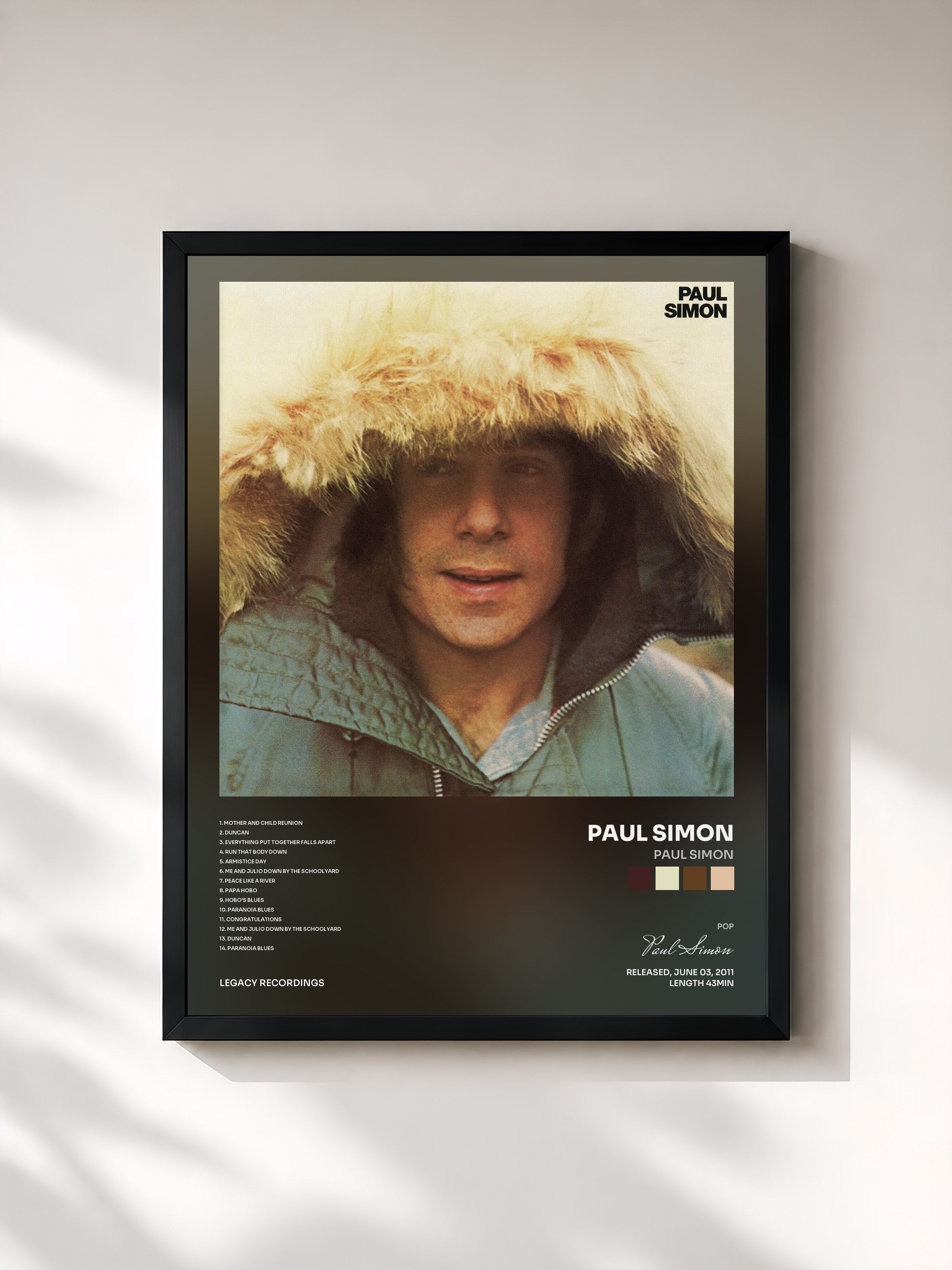 #noir Tableau de l'album Paul Simon de Paul Simon, cadre noir, imprimé et encadré en France