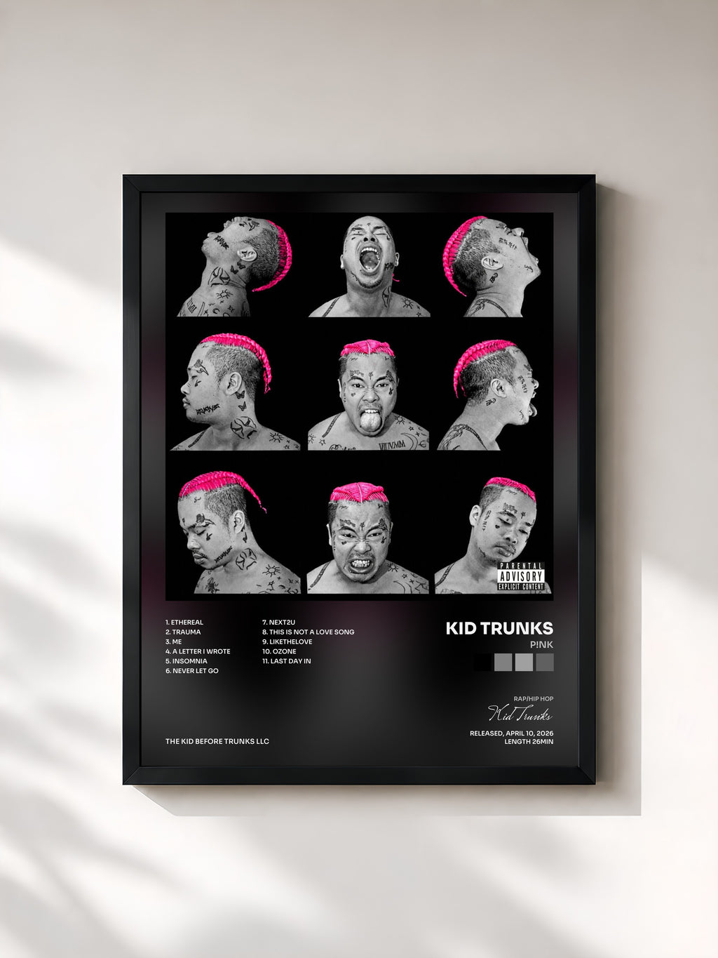 #noir Tableau de l'album P!NK de Kid Trunks, cadre noir, imprimé et encadré en France