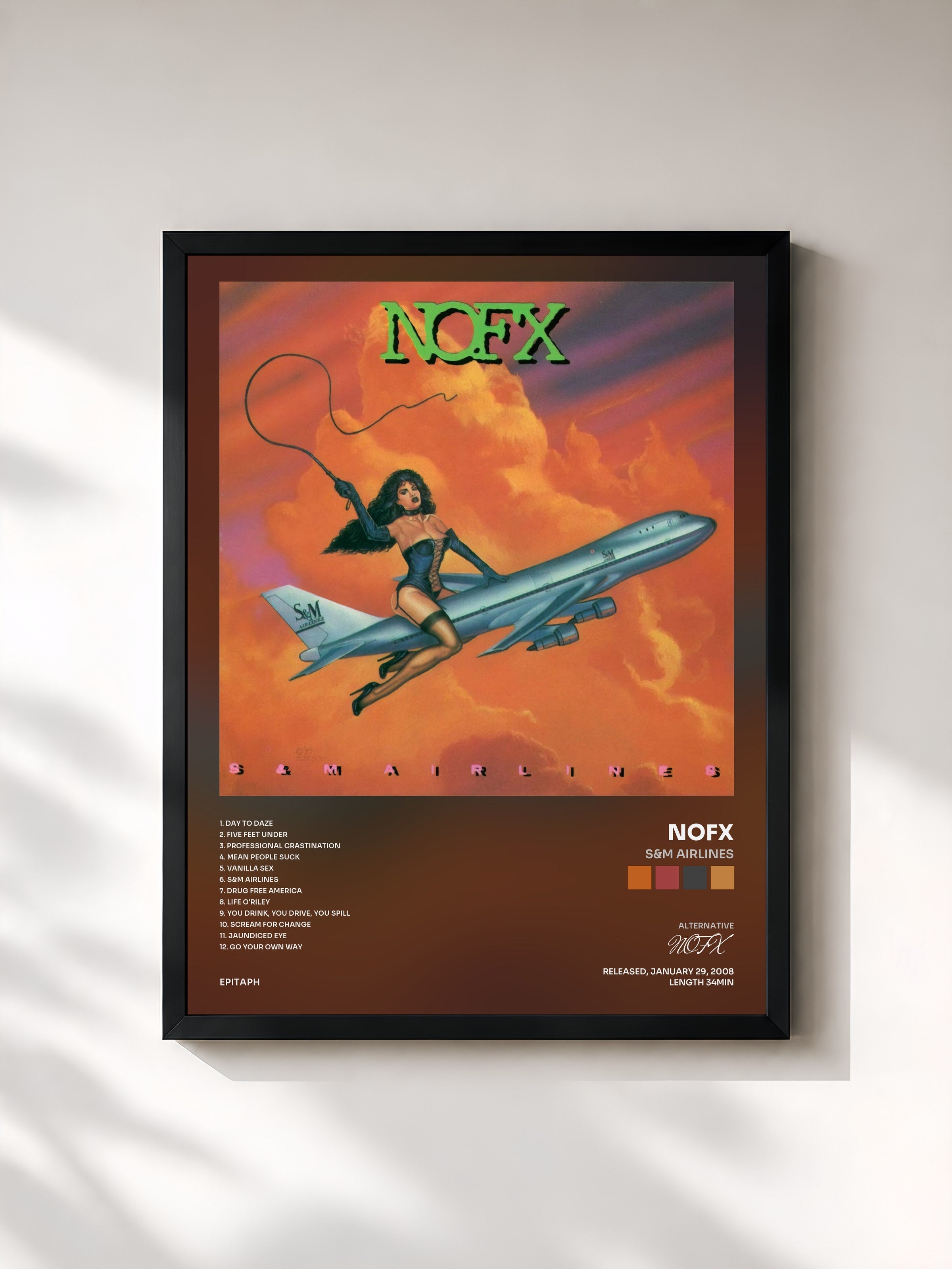 #noir Tableau de l'album S&M Airlines de NOFX, cadre noir, imprimé et encadré en France