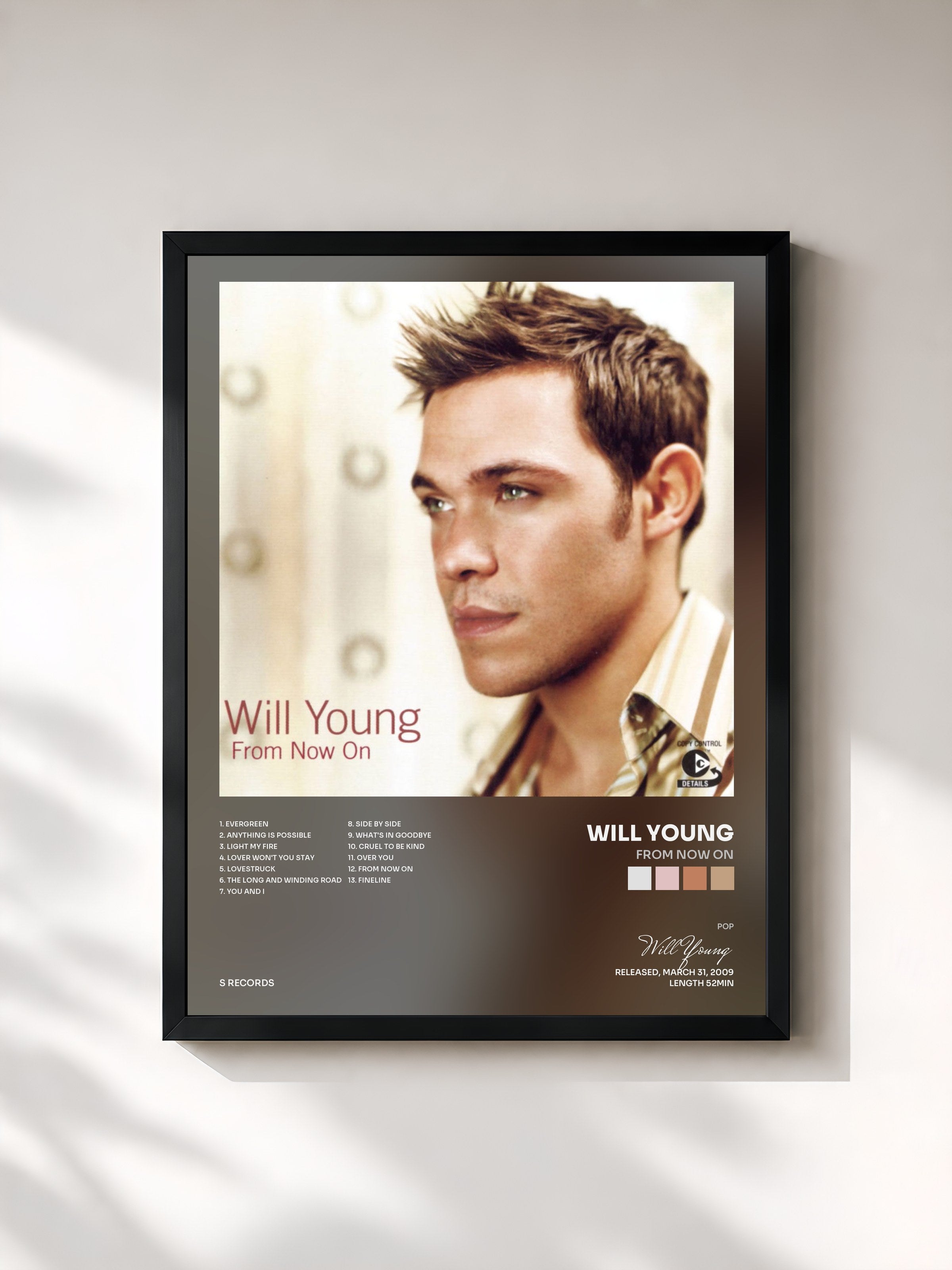 #noir Tableau de l'album From Now On de Will Young, cadre noir, imprimé et encadré en France