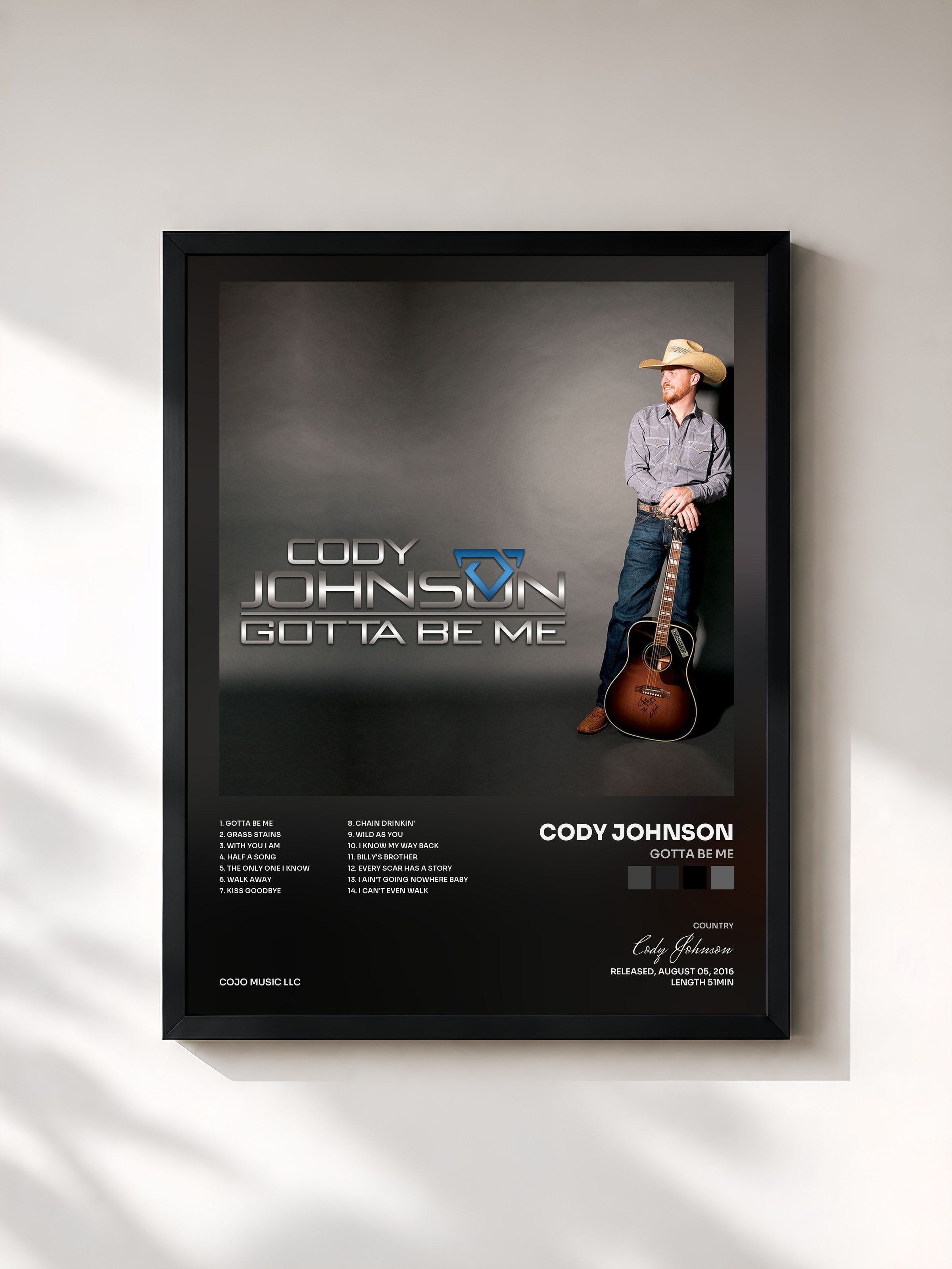 #noir Tableau de l'album Gotta Be Me de Cody Johnson, cadre noir, imprimé et encadré en France
