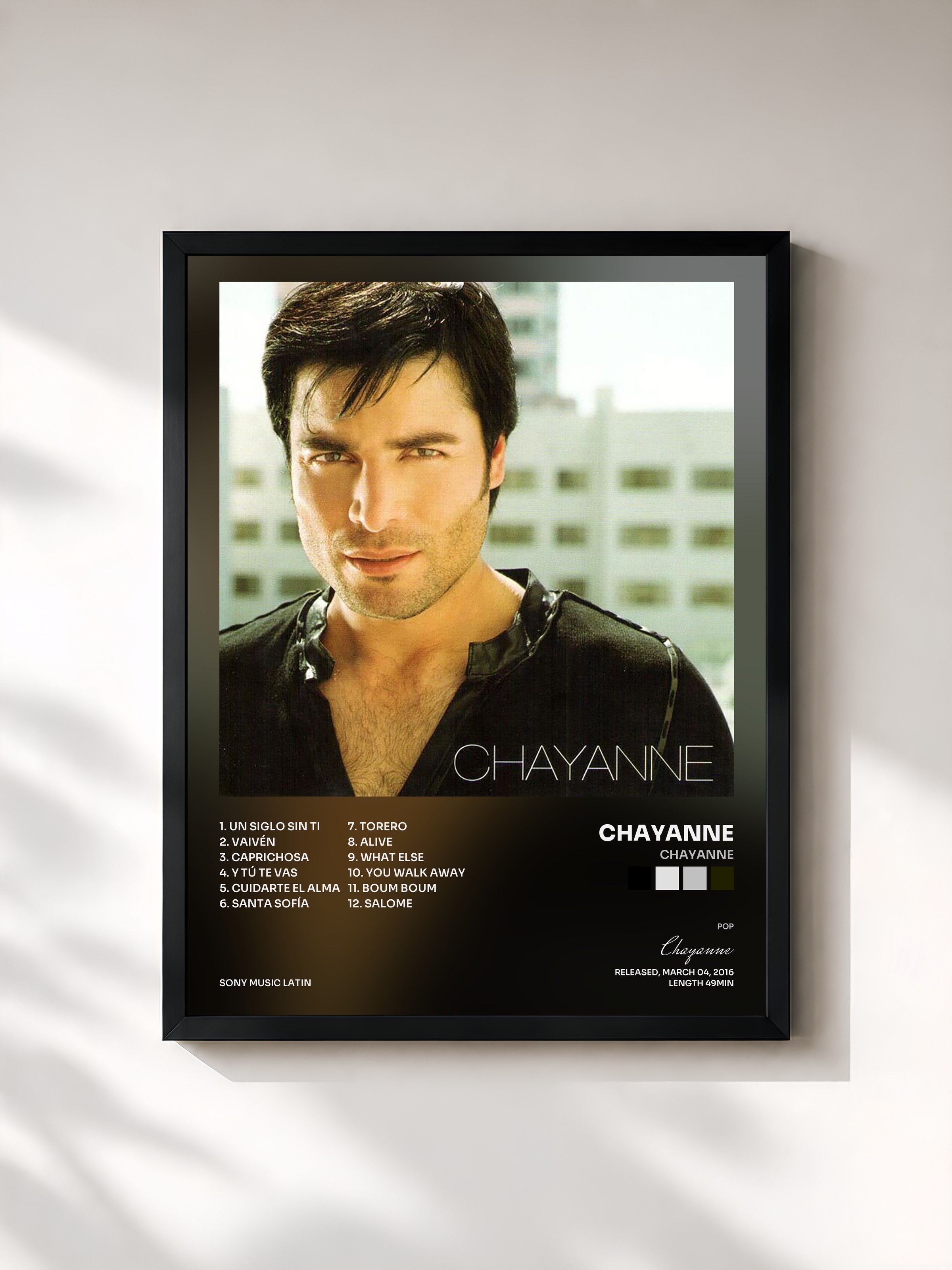 #noir Tableau de l'album Chayanne de Chayanne, cadre noir, imprimé et encadré en France