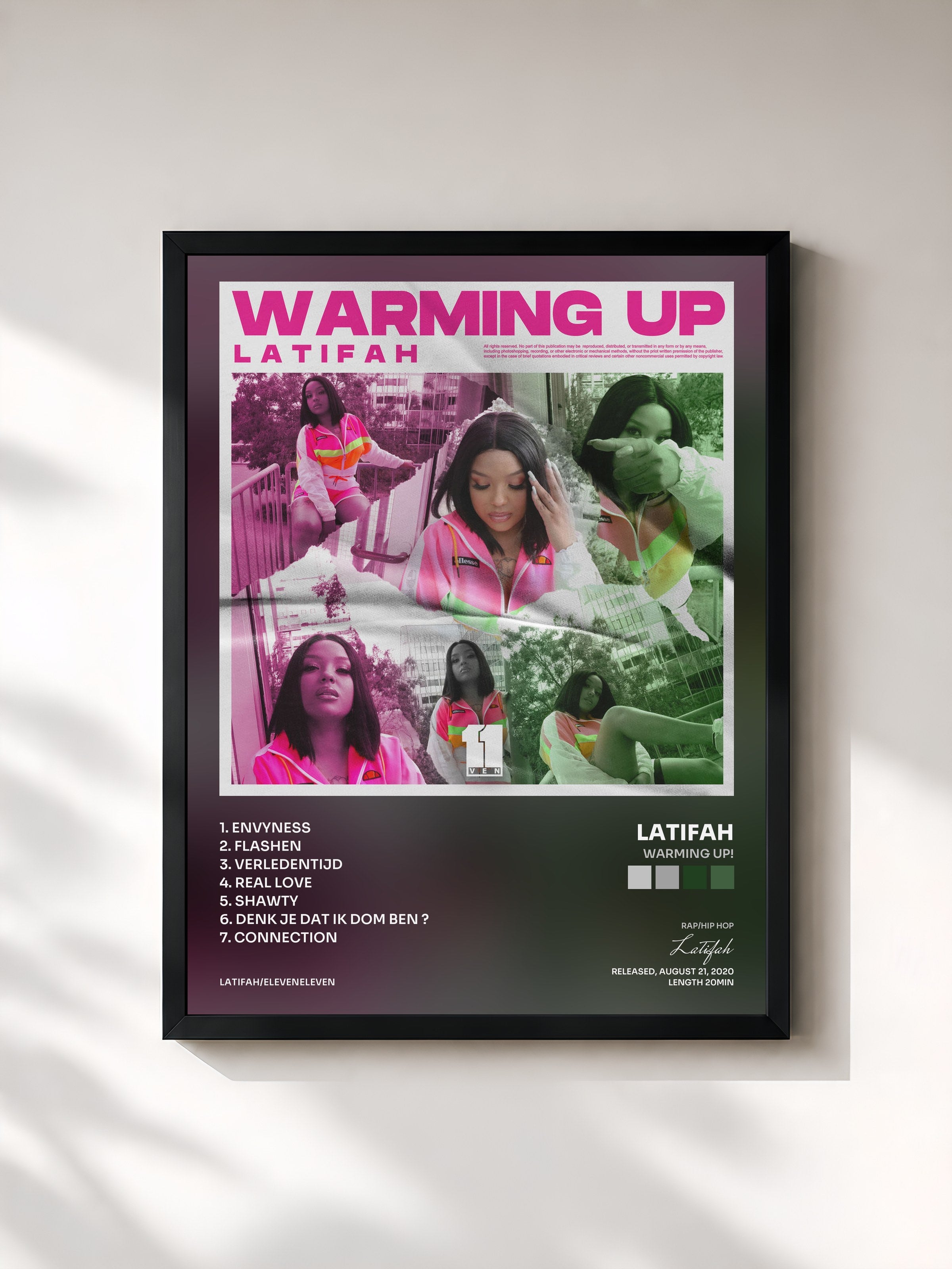 #noir Tableau de l'album Warming up! de Latifah, cadre noir, imprimé et encadré en France
