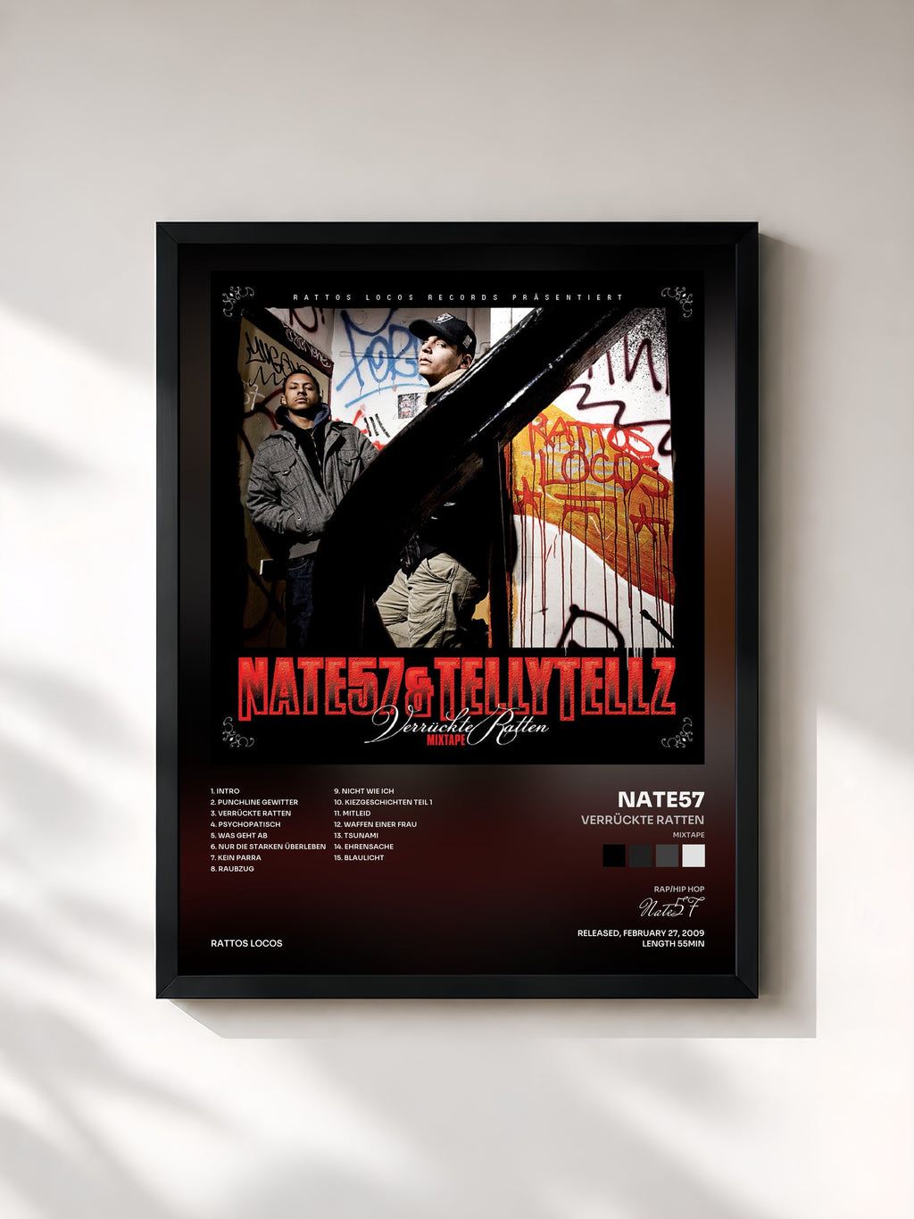 #noir Tableau de l'album Verrückte Ratten (Mixtape) de Nate57, cadre noir, imprimé et encadré en France