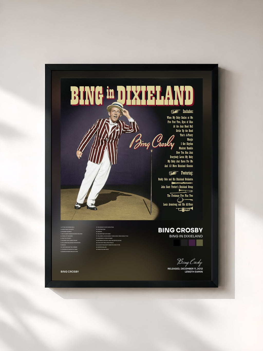 #noir Tableau de l'album Bing In Dixieland de Bing Crosby, cadre noir, imprimé et encadré en France