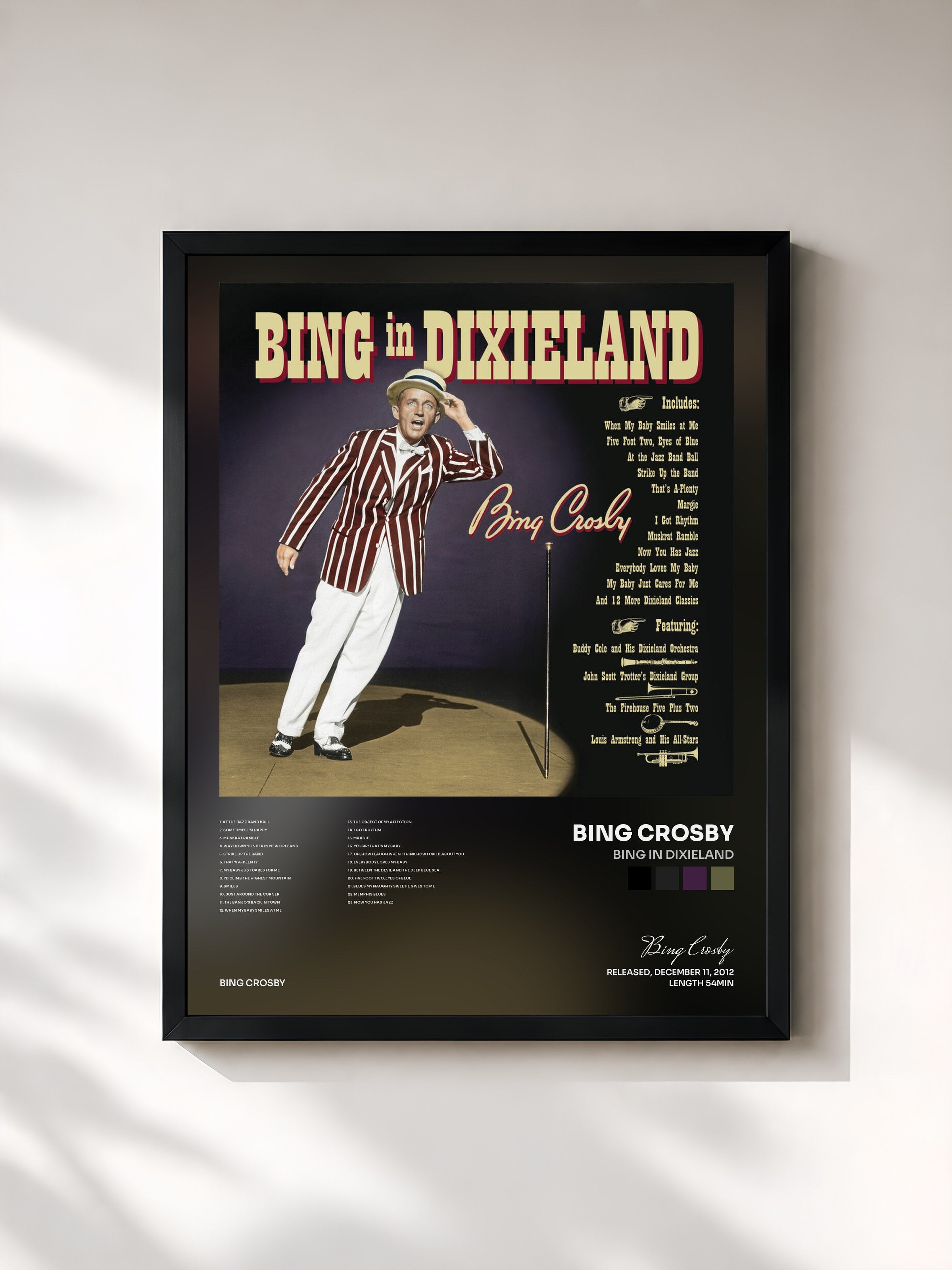 #noir Tableau de l'album Bing In Dixieland de Bing Crosby, cadre noir, imprimé et encadré en France