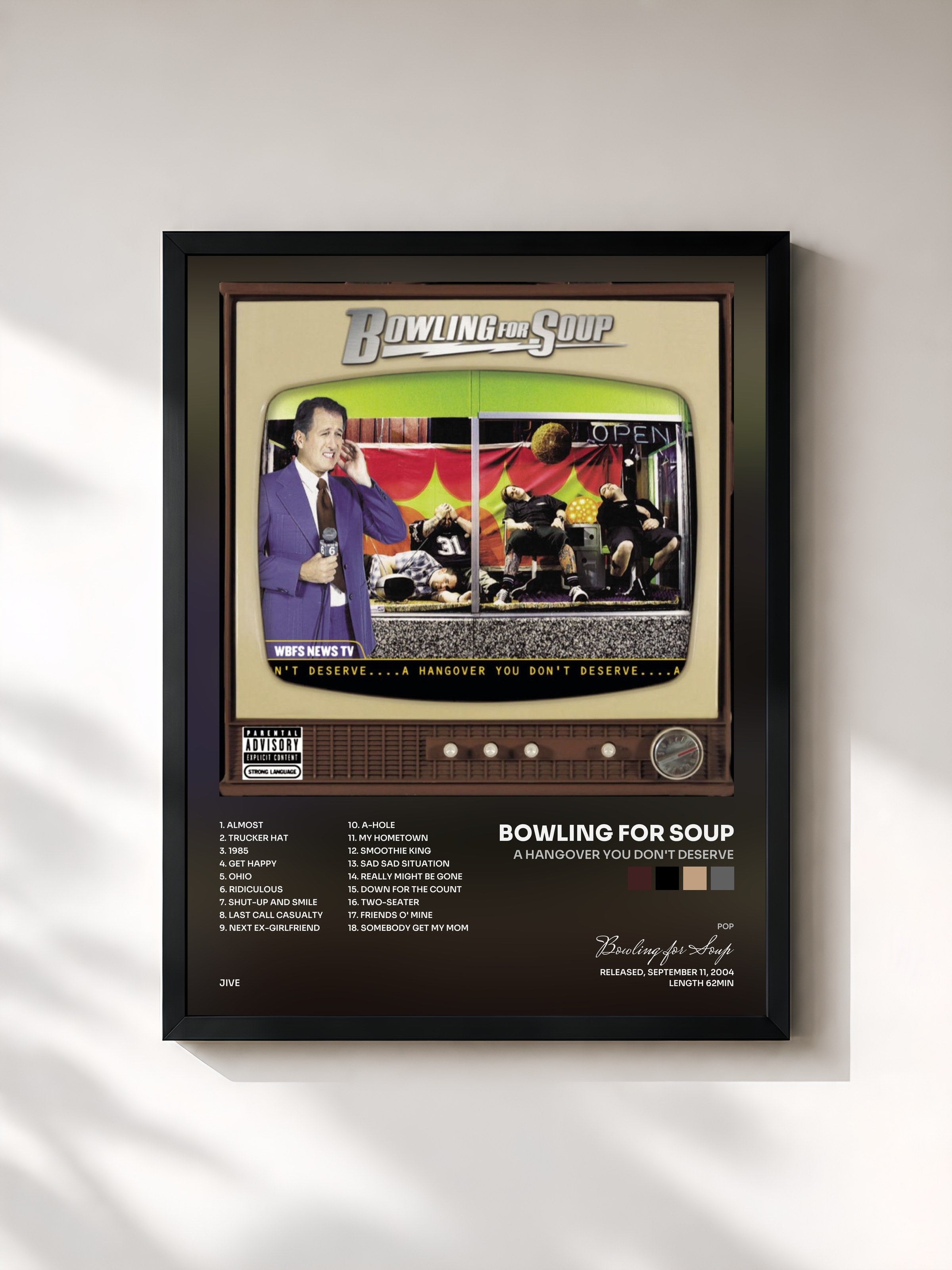 #noir Tableau de l'album A Hangover You Don't Deserve de Bowling for Soup, cadre noir, imprimé et encadré en France
