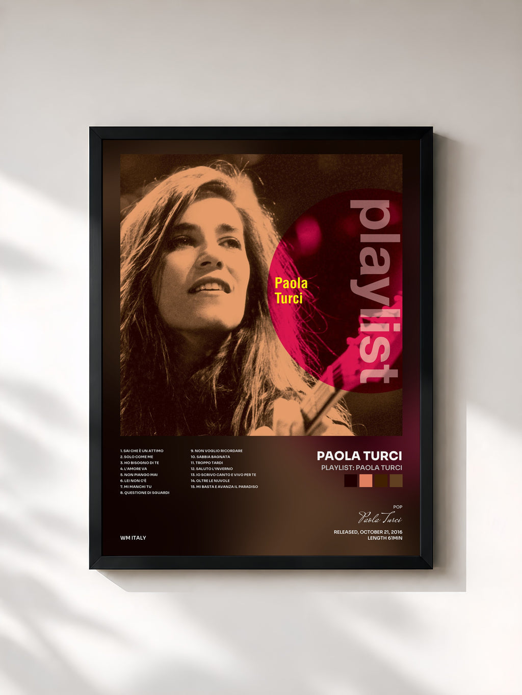#noir Tableau de l'album Playlist: Paola Turci de Paola Turci, cadre noir, imprimé et encadré en France