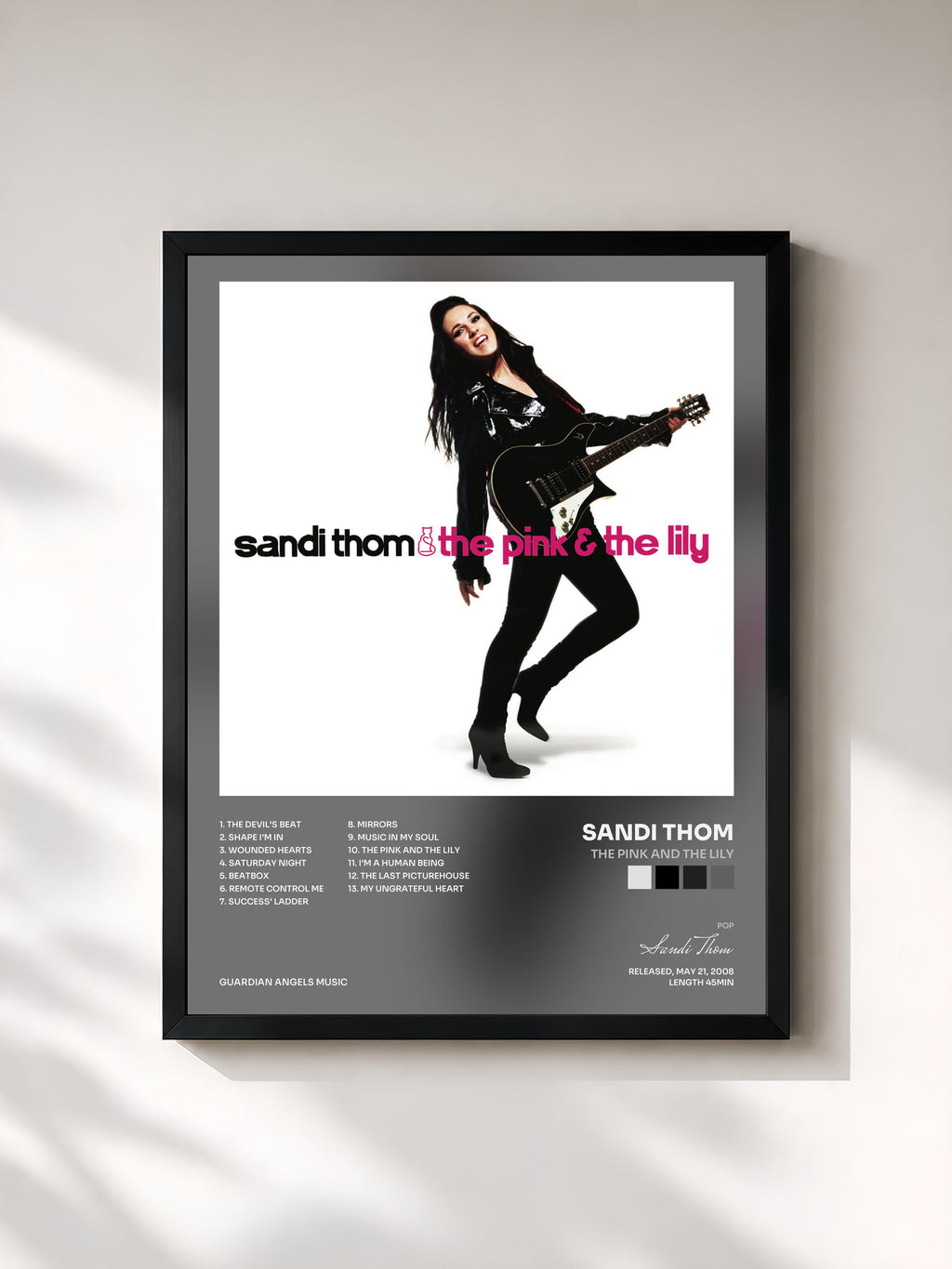 #noir Tableau de l'album The Pink and the Lily de Sandi Thom, cadre noir, imprimé et encadré en France
