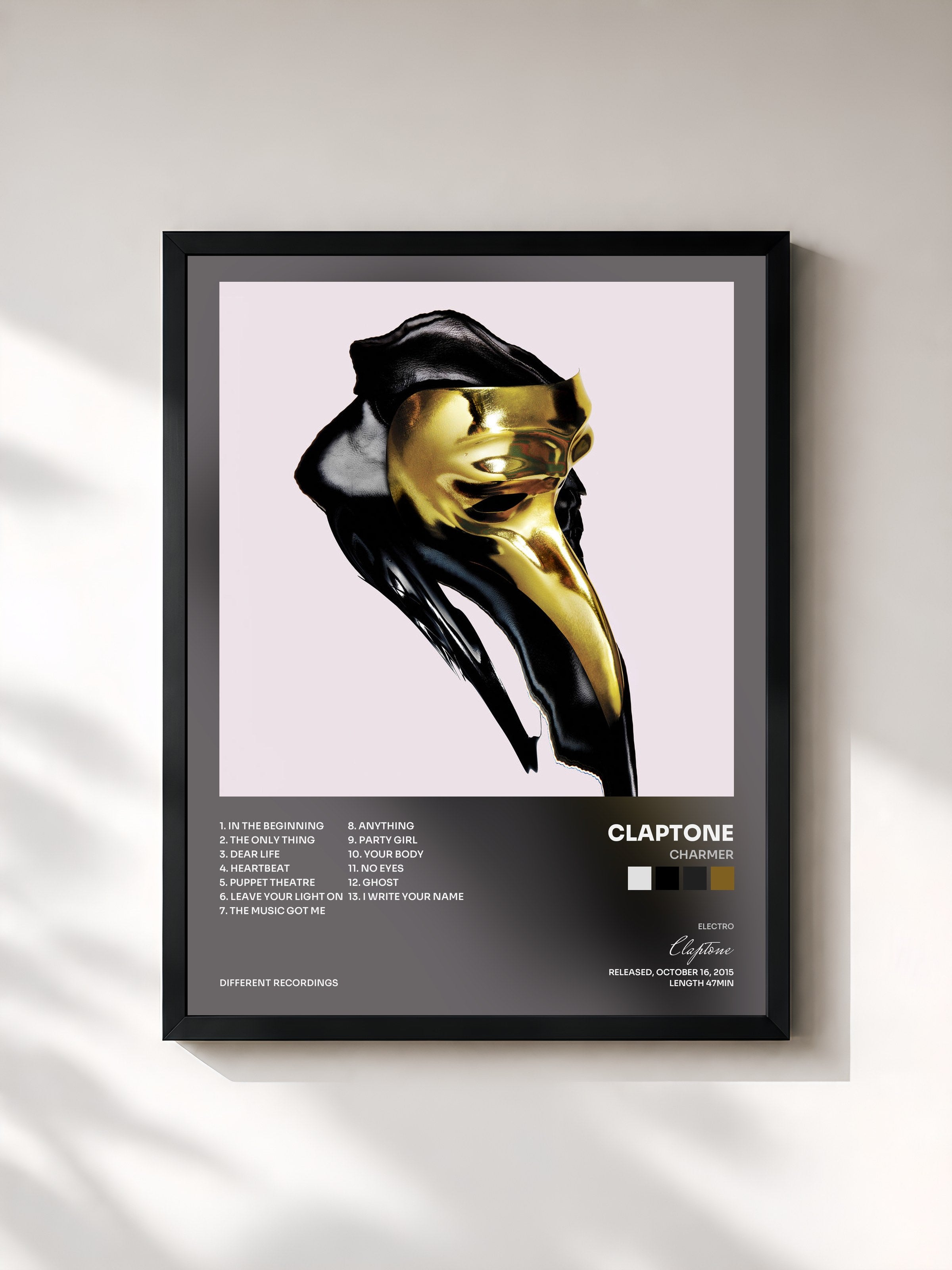 #noir Tableau de l'album Charmer de Claptone, cadre noir, imprimé et encadré en France
