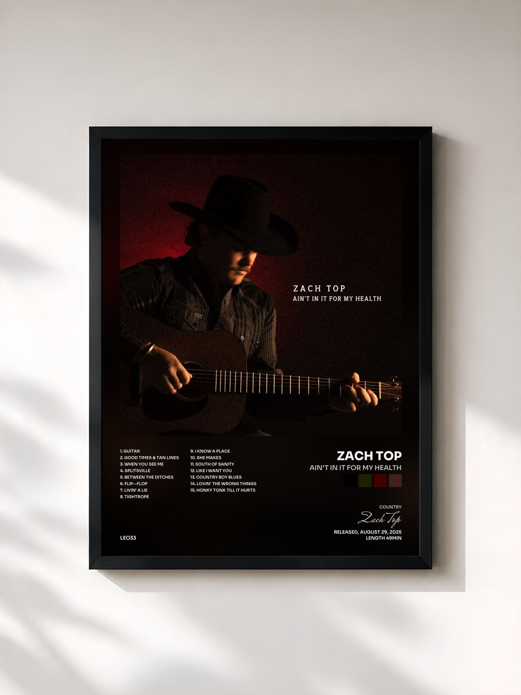 #noir Tableau de l'album Ain't In It For My Health de Zach Top, cadre noir, imprimé et encadré en France