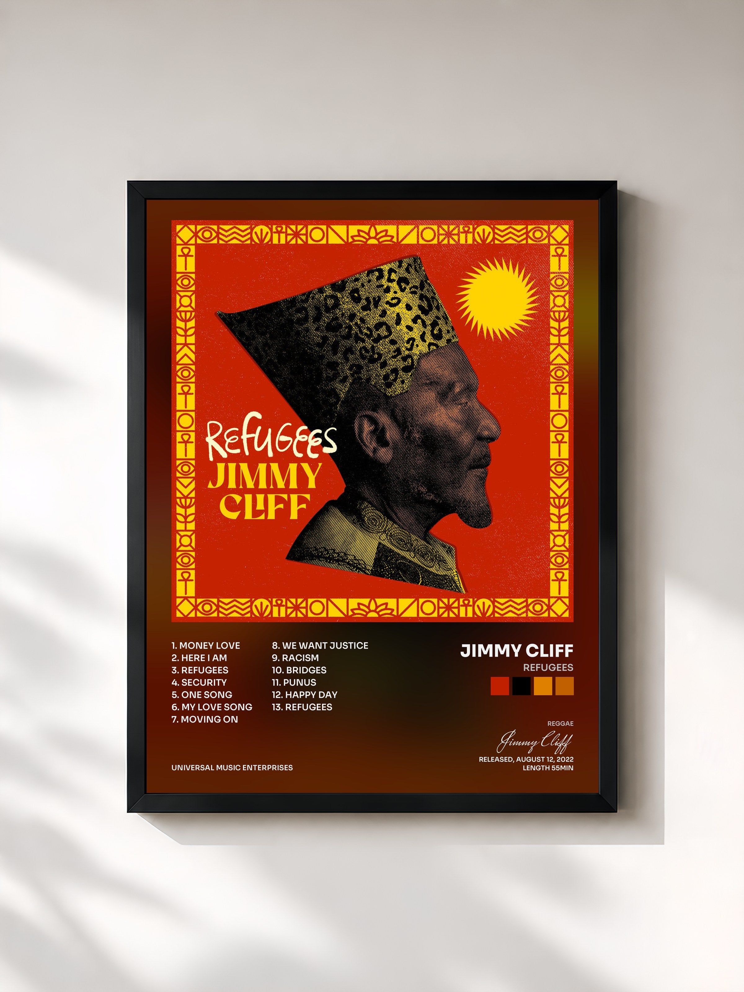 #noir Tableau de l'album Refugees de Jimmy Cliff, cadre noir, imprimé et encadré en France