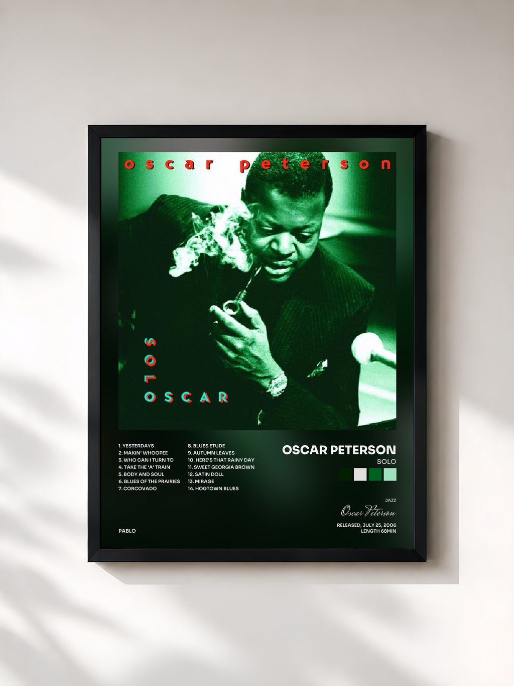 #noir Tableau de l'album Solo de Oscar Peterson, cadre noir, imprimé et encadré en France
