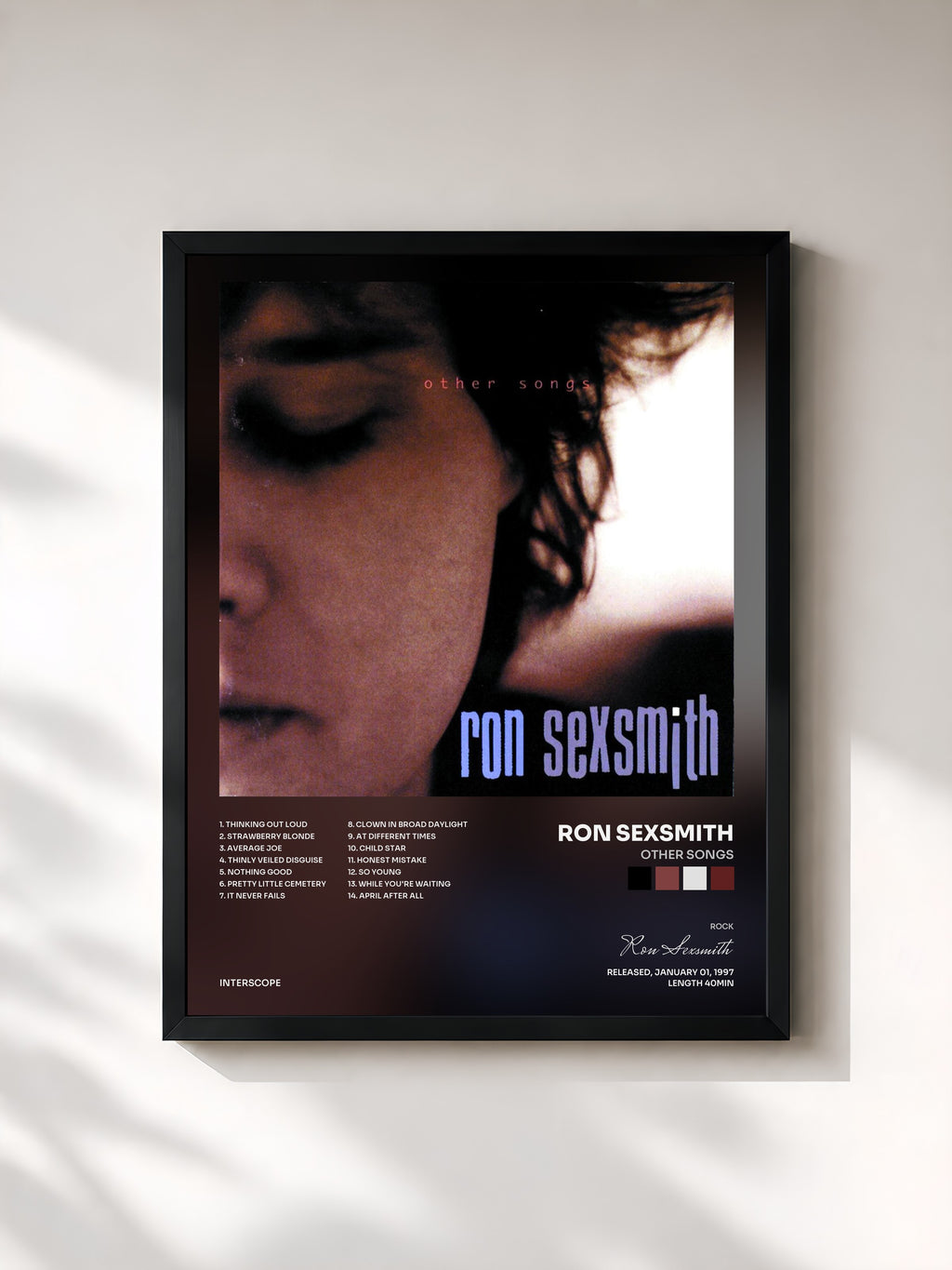 #noir Tableau de l'album Other Songs de Ron Sexsmith, cadre noir, imprimé et encadré en France