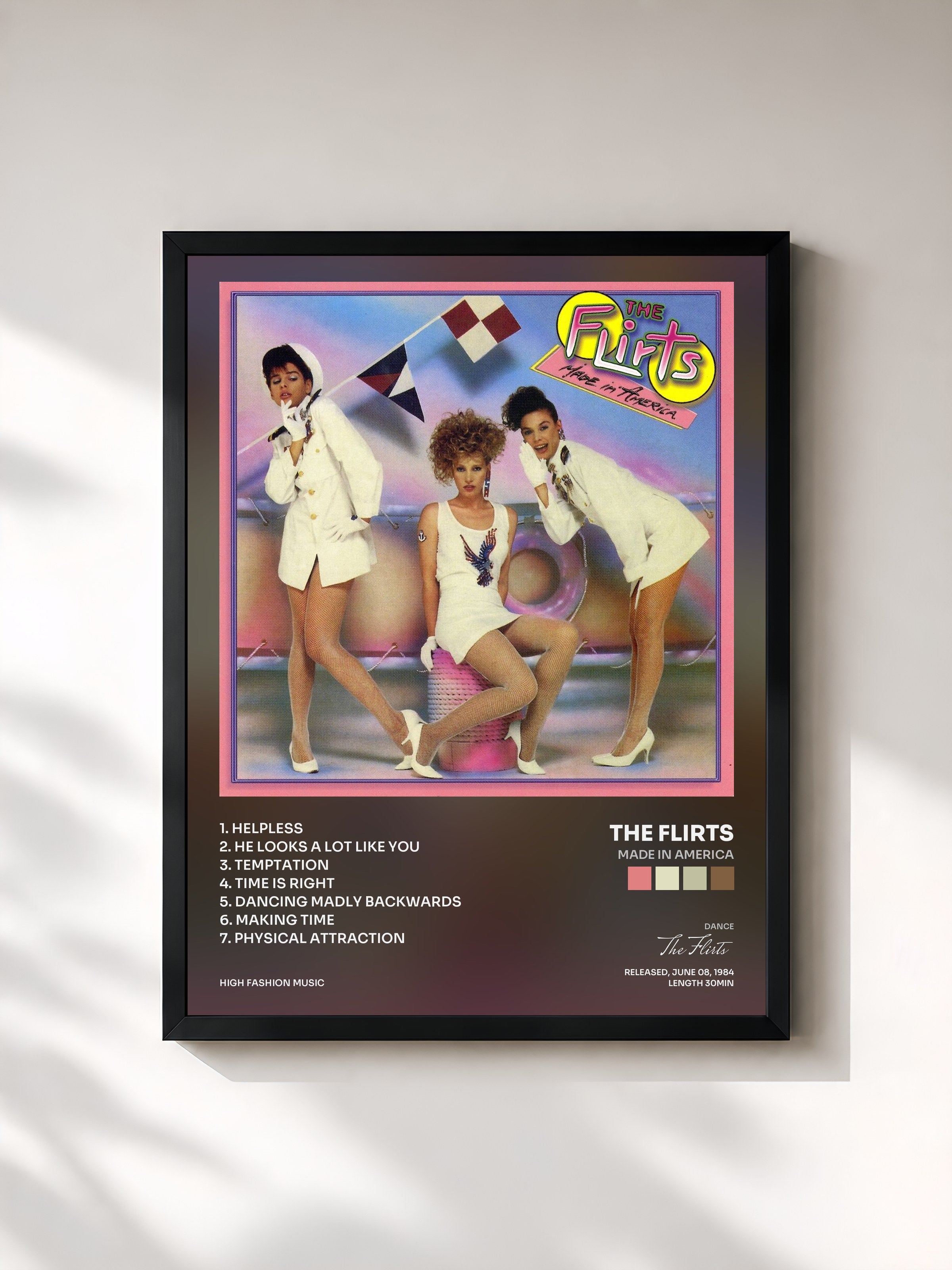 #noir Tableau de l'album Made In America de The Flirts, cadre noir, imprimé et encadré en France