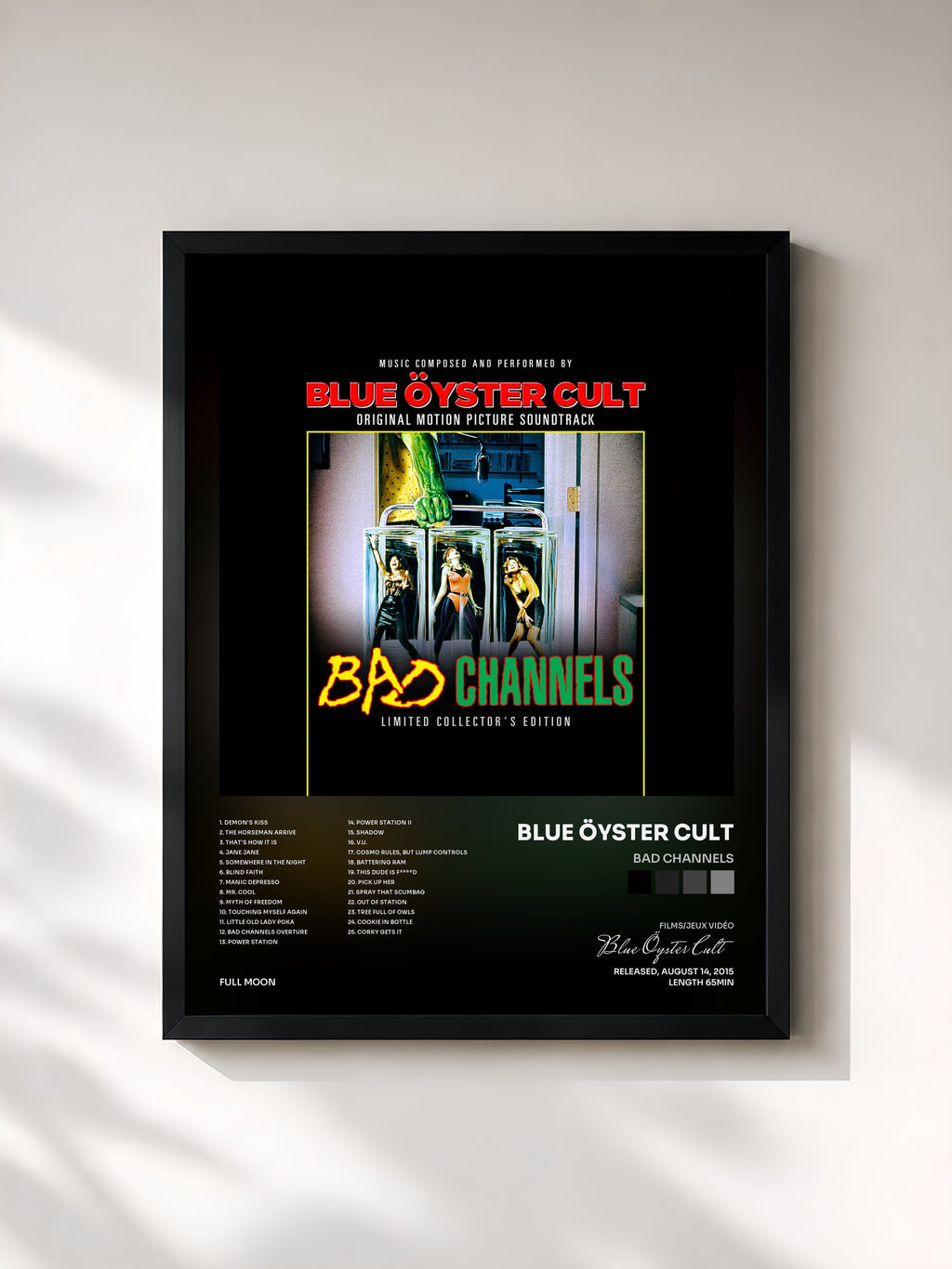 #noir Tableau de l'album Bad Channels de Blue Öyster Cult, cadre noir, imprimé et encadré en France