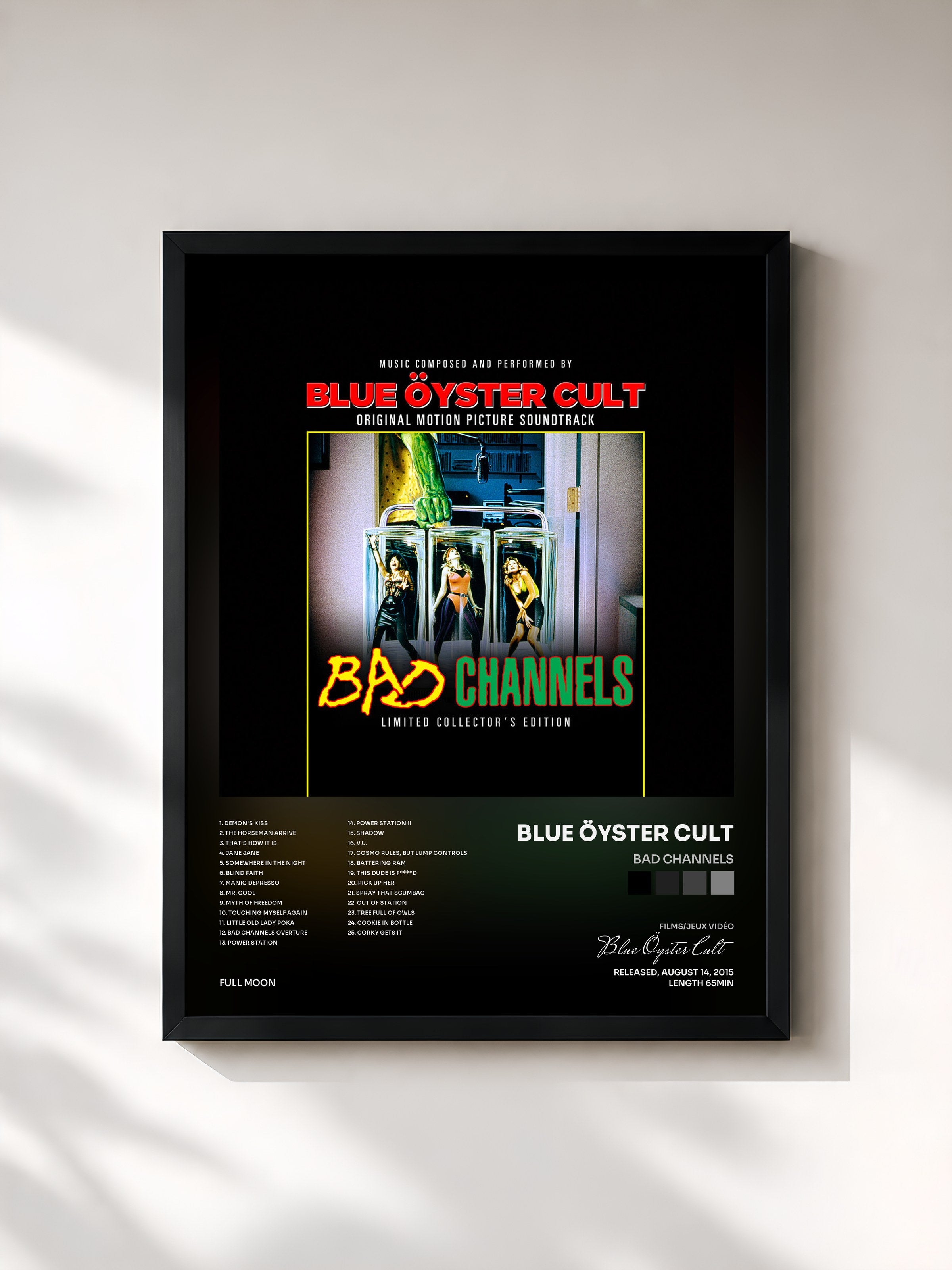 #noir Tableau de l'album Bad Channels de Blue Öyster Cult, cadre noir, imprimé et encadré en France