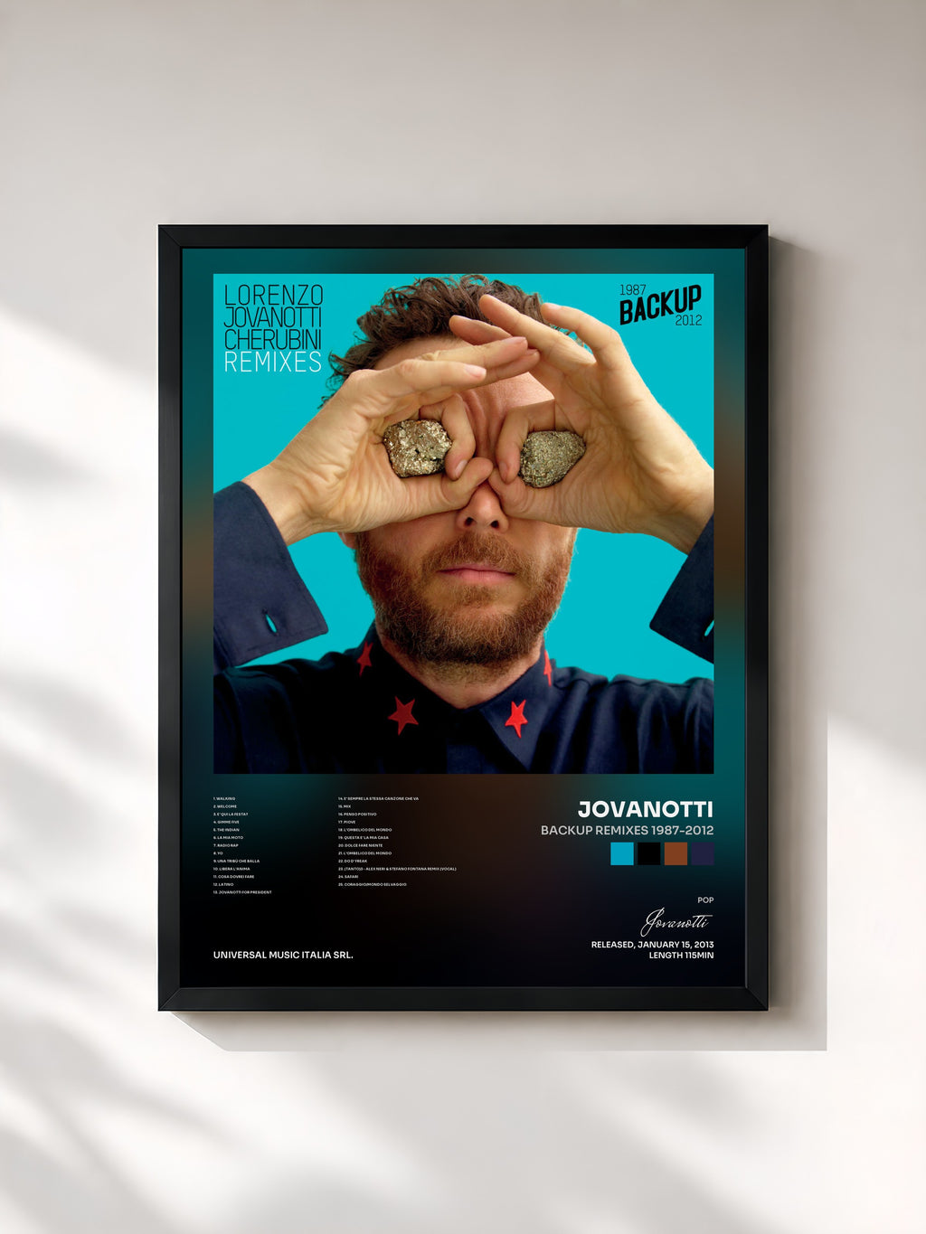 #noir Tableau de l'album Backup Remixes 1987-2012 de Jovanotti, cadre noir, imprimé et encadré en France