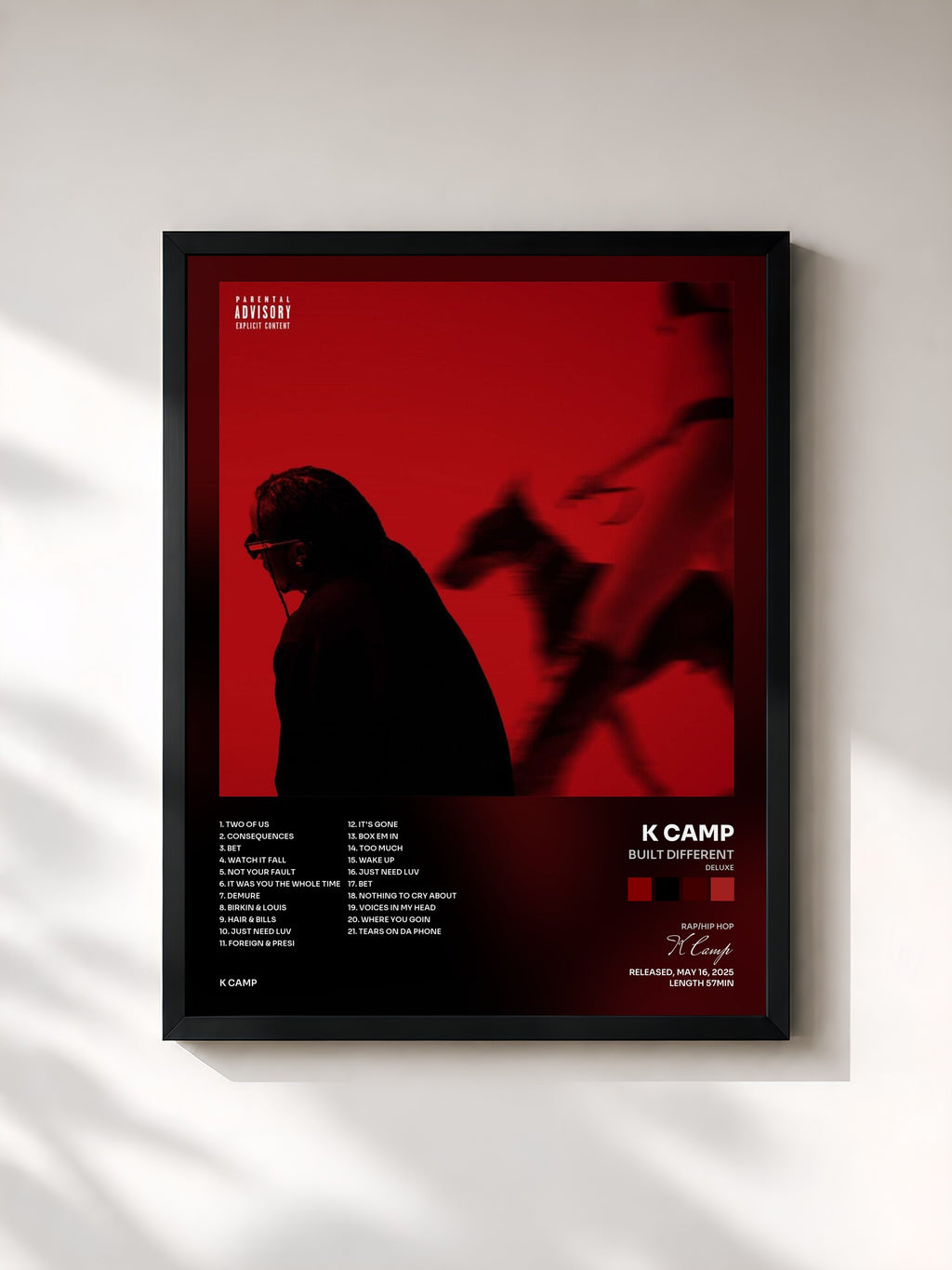 #noir Tableau de l'album Built Different (Deluxe) de K Camp, cadre noir, imprimé et encadré en France