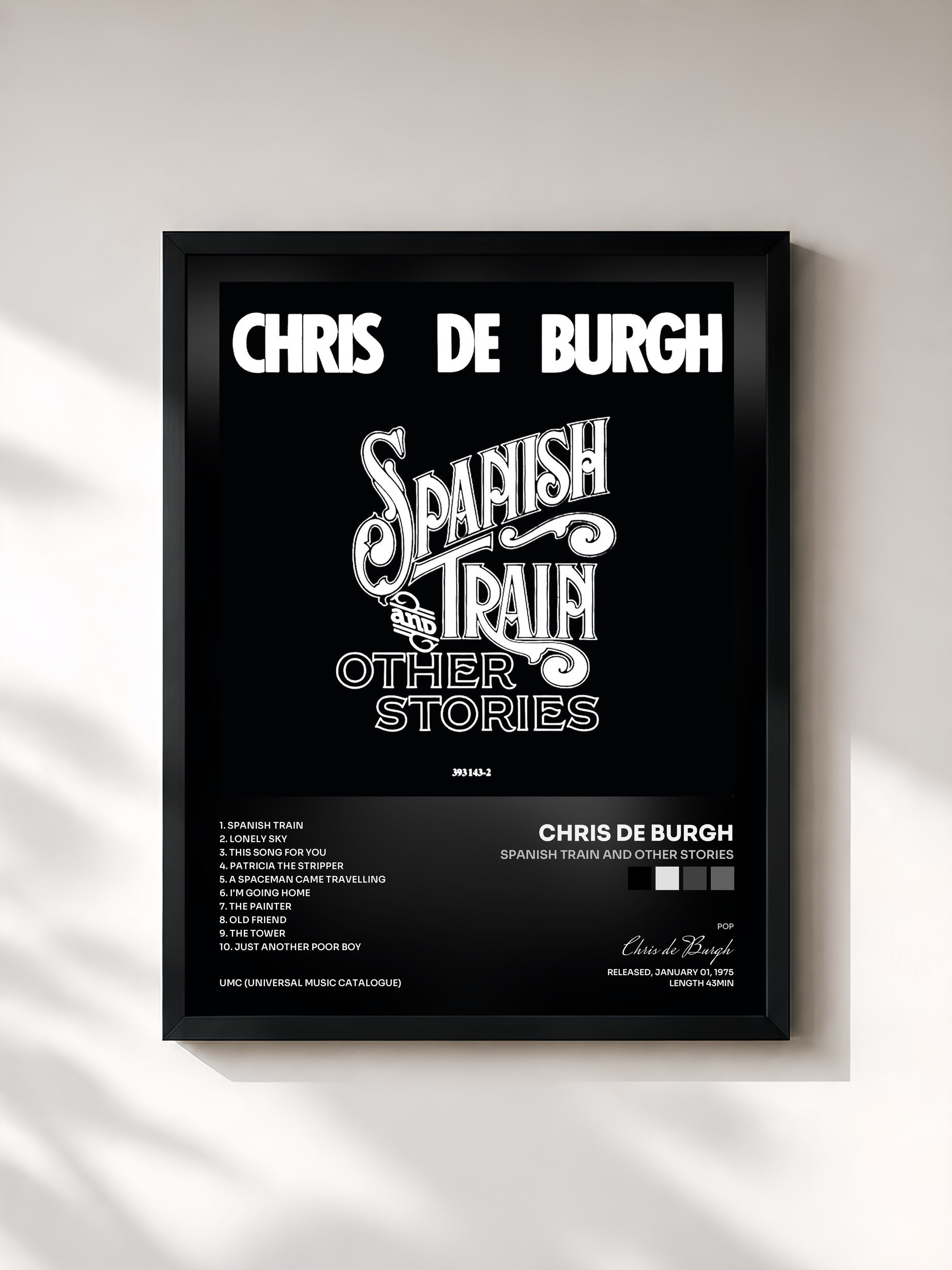 #noir Tableau de l'album Spanish Train And Other Stories de Chris de Burgh, cadre noir, imprimé et encadré en France