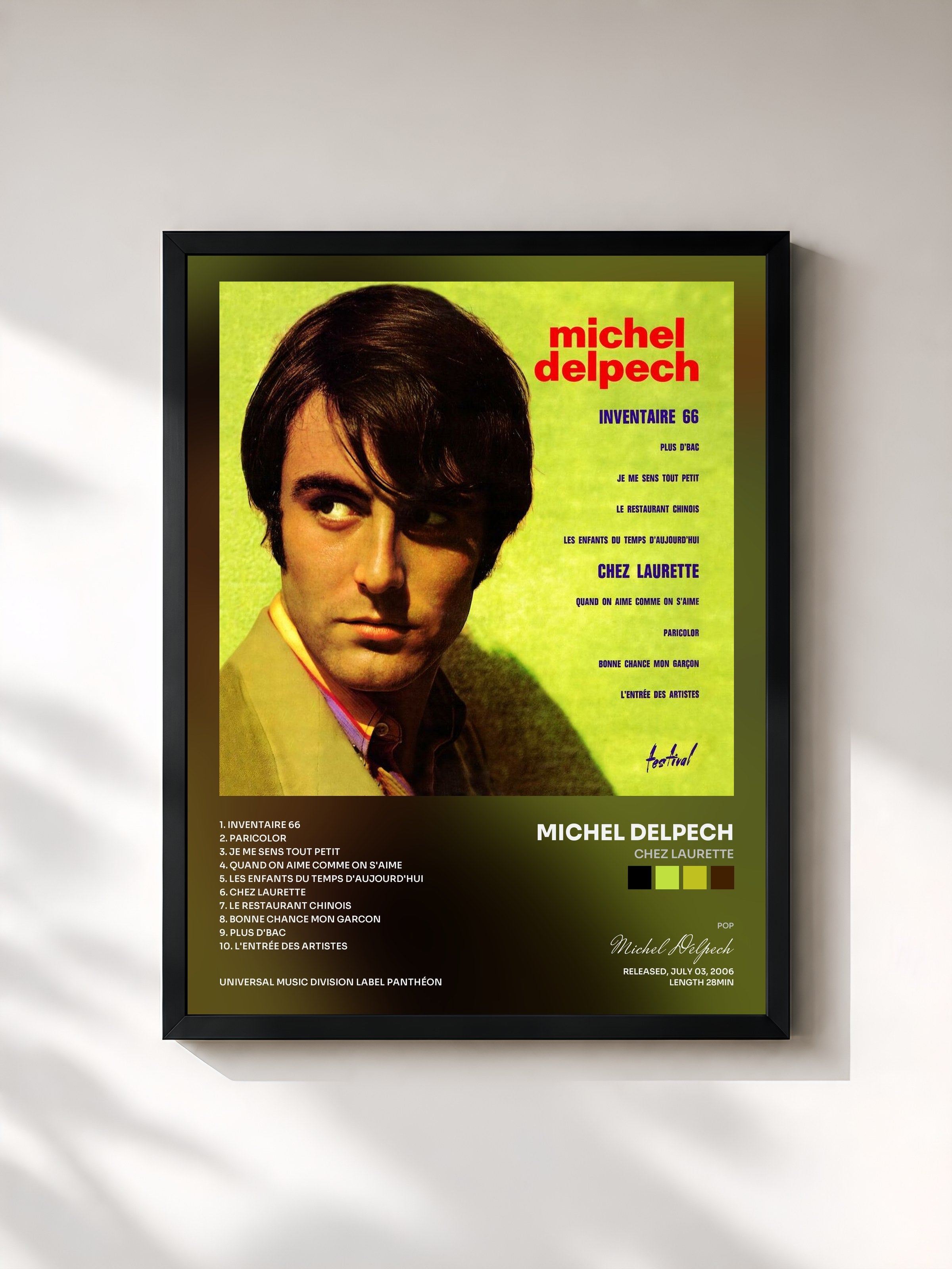 #noir Tableau de l'album Chez Laurette de Michel Delpech, cadre noir, imprimé et encadré en France