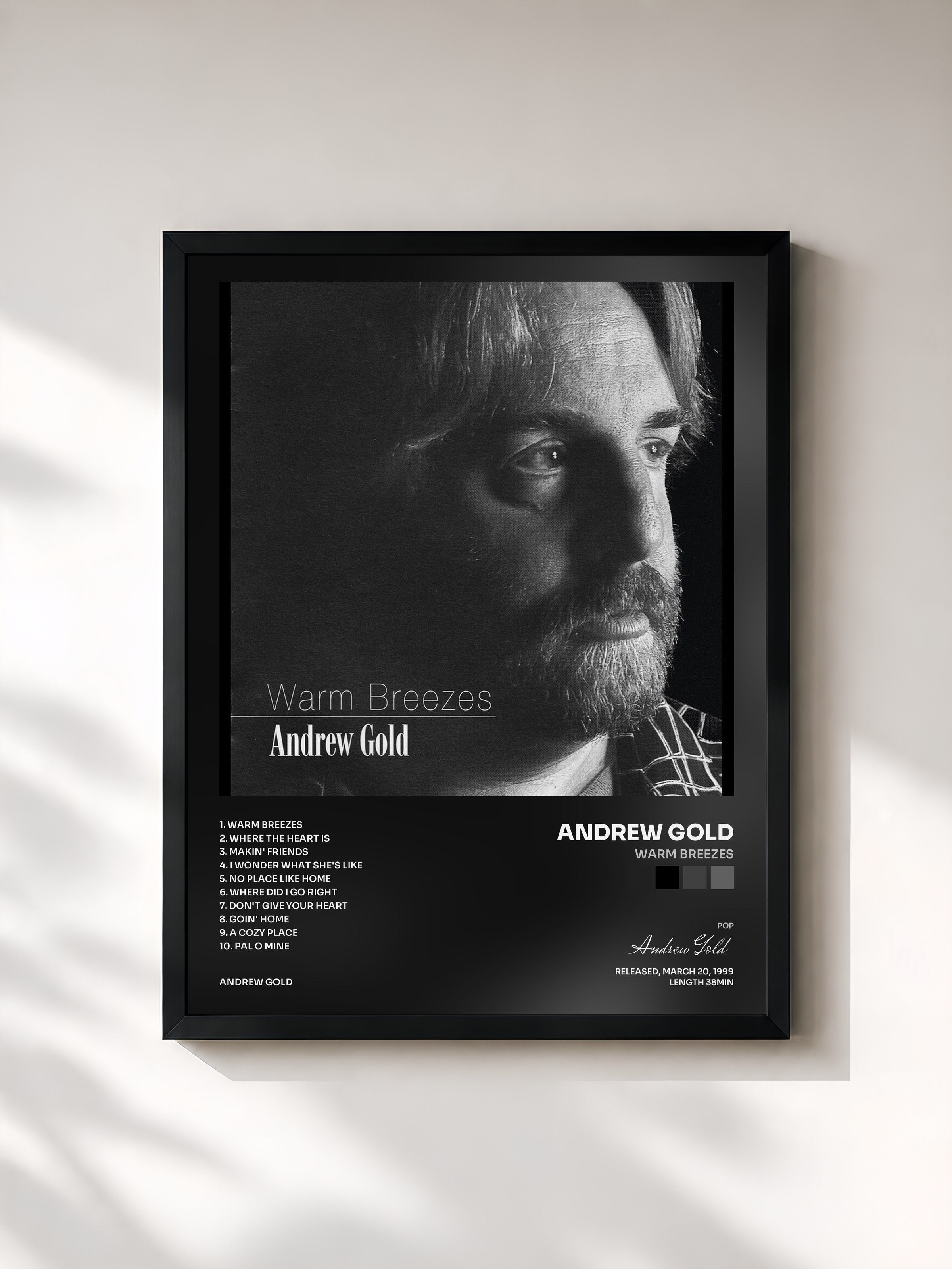 #noir Tableau de l'album Warm Breezes de Andrew Gold, cadre noir, imprimé et encadré en France