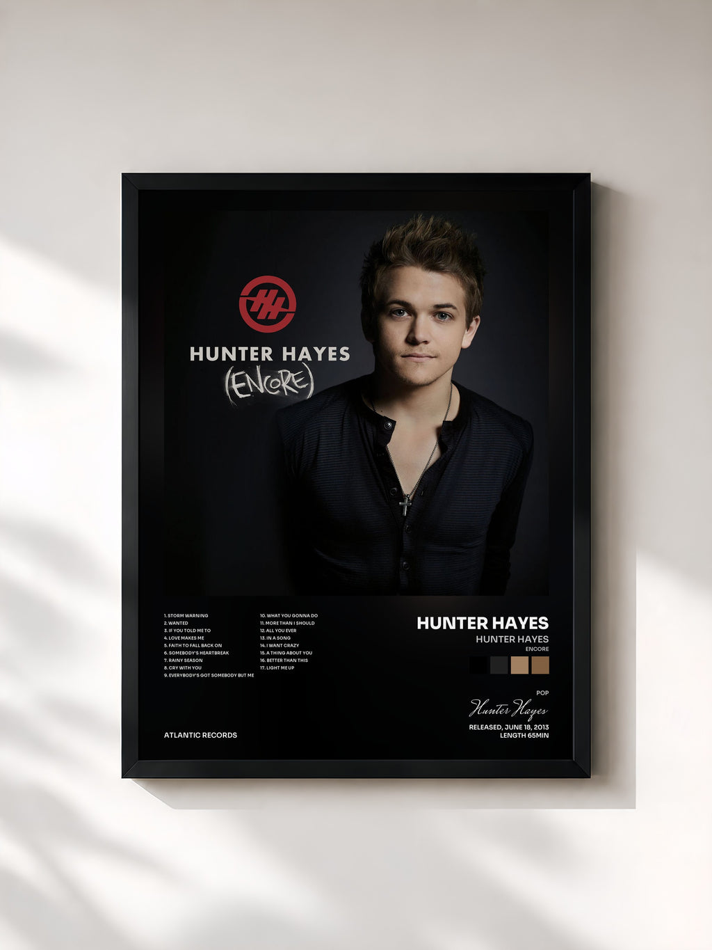 #noir Tableau de l'album Hunter Hayes (Encore) de Hunter Hayes, cadre noir, imprimé et encadré en France