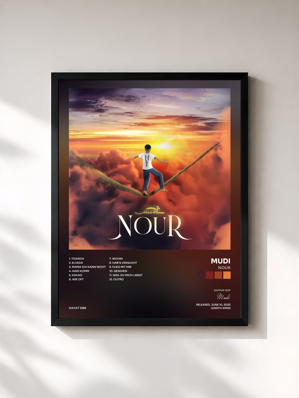 #noir Tableau de l'album Nour de Mudi, cadre noir, imprimé et encadré en France