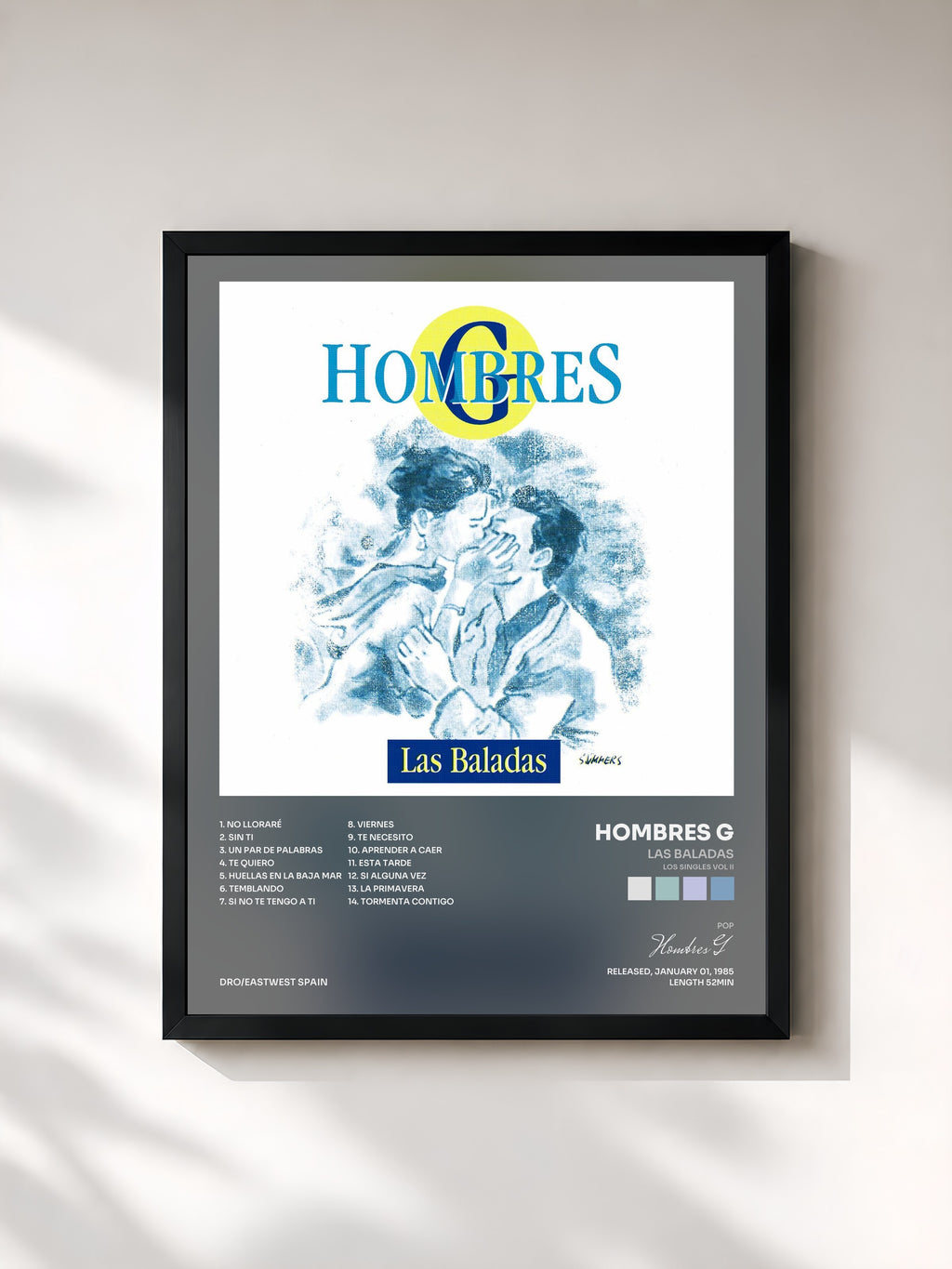 #noir Tableau de l'album Las baladas (Los singles vol II) de Hombres G, cadre noir, imprimé et encadré en France