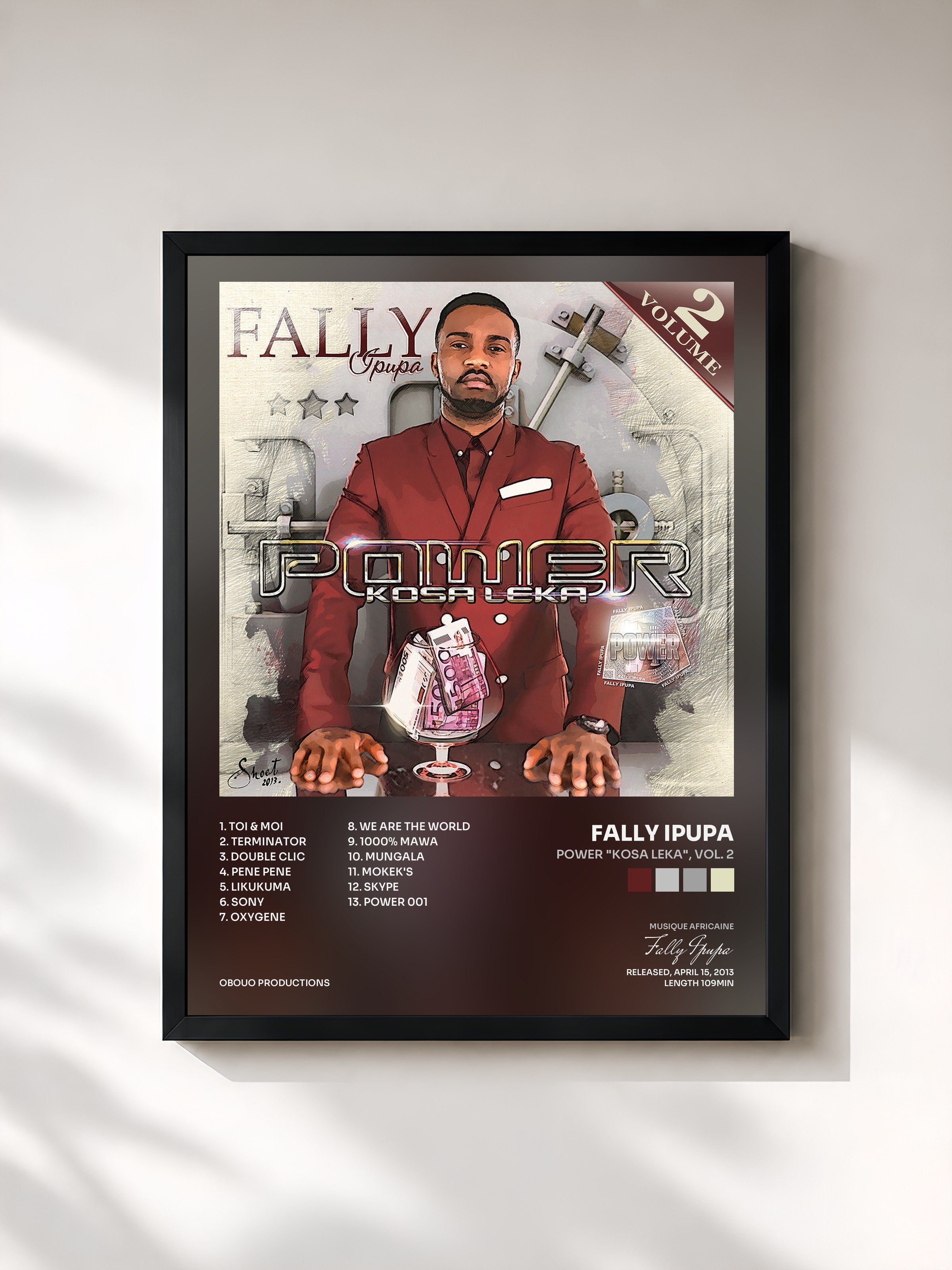 #noir Tableau de l'album Power "Kosa Leka", Vol. 2 de Fally Ipupa, cadre noir, imprimé et encadré en France