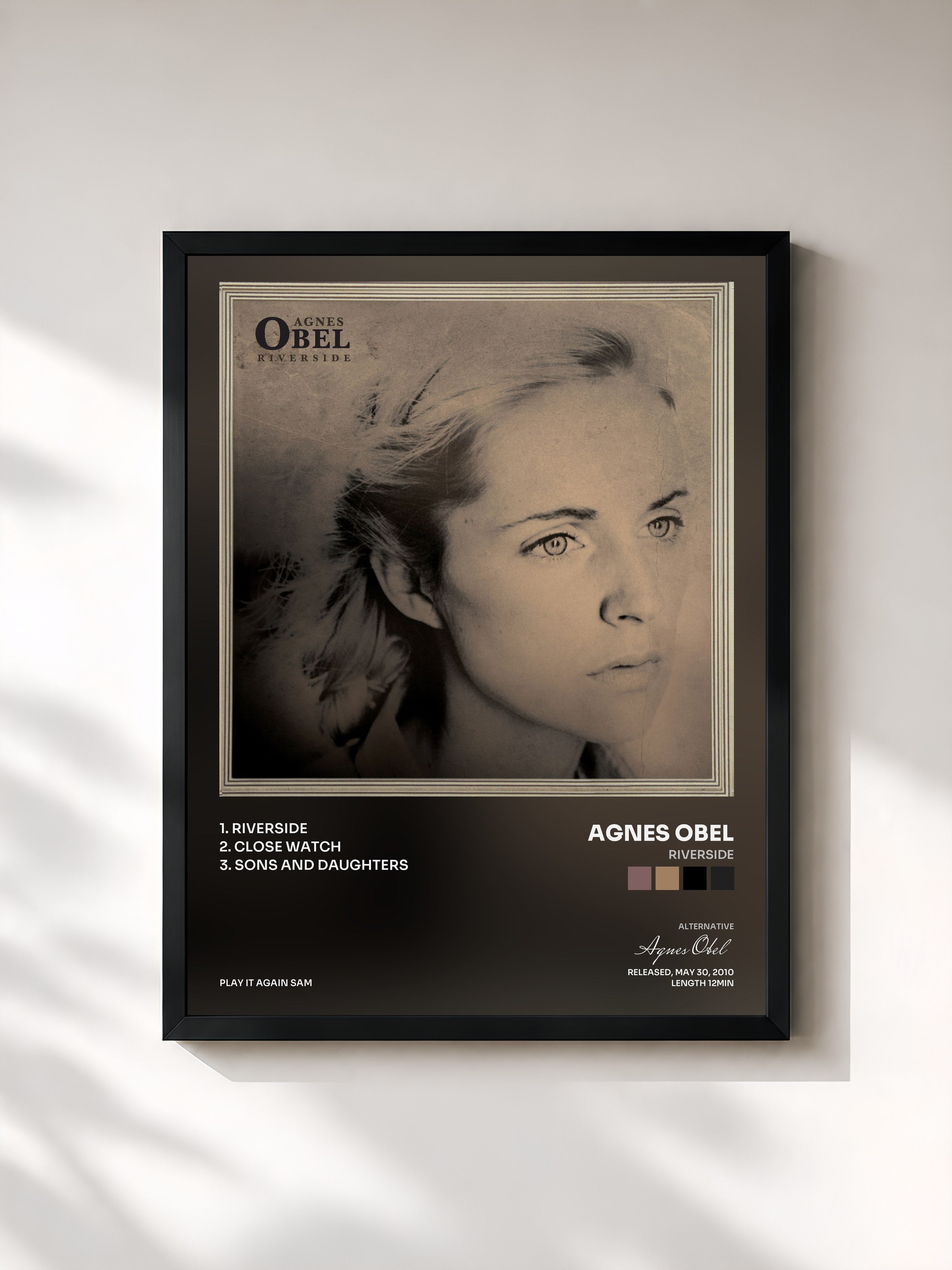 #noir Tableau de l'album Riverside de Agnes Obel, cadre noir, imprimé et encadré en France