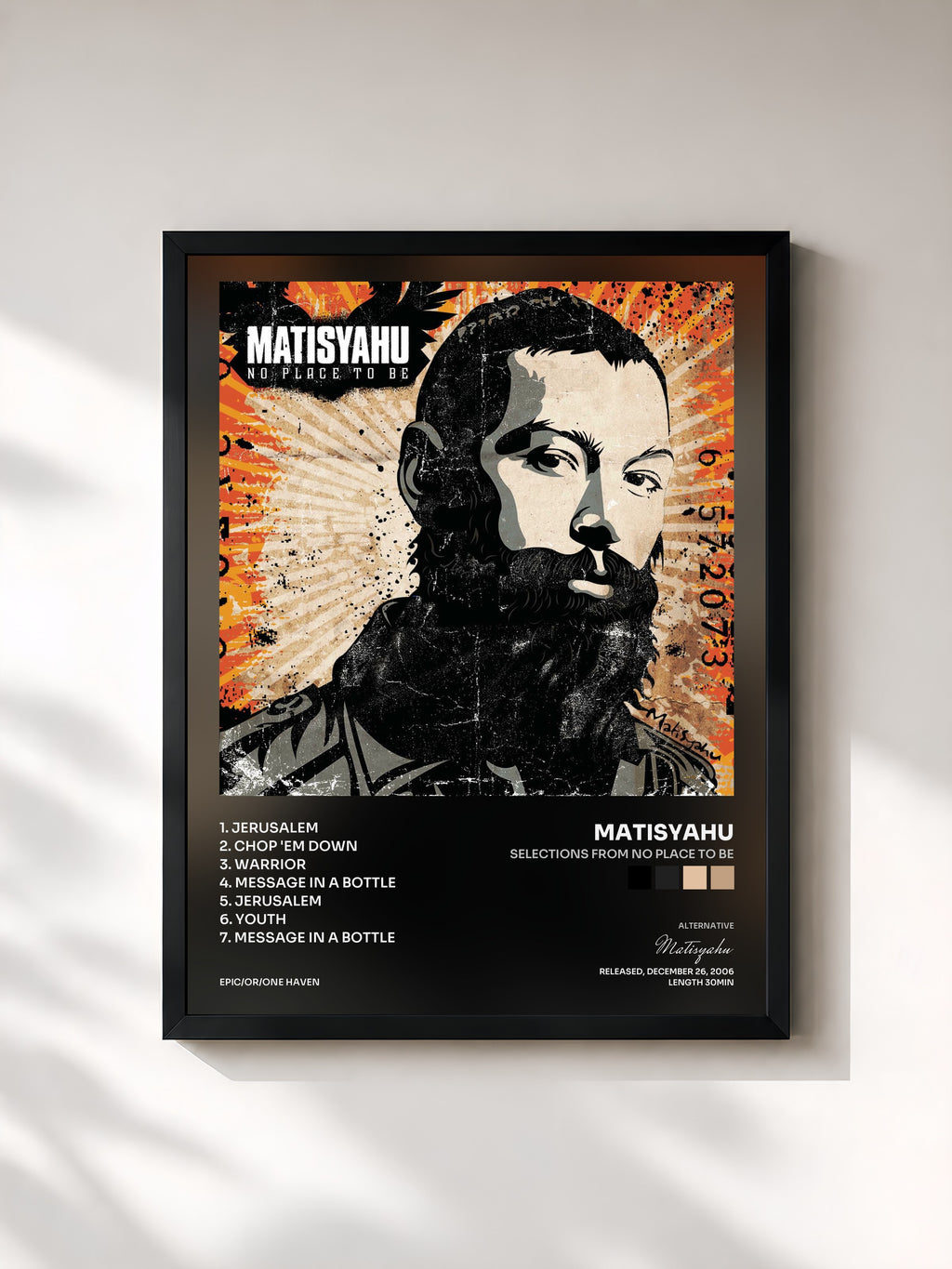 #noir Tableau de l'album Selections from No Place To Be de Matisyahu, cadre noir, imprimé et encadré en France
