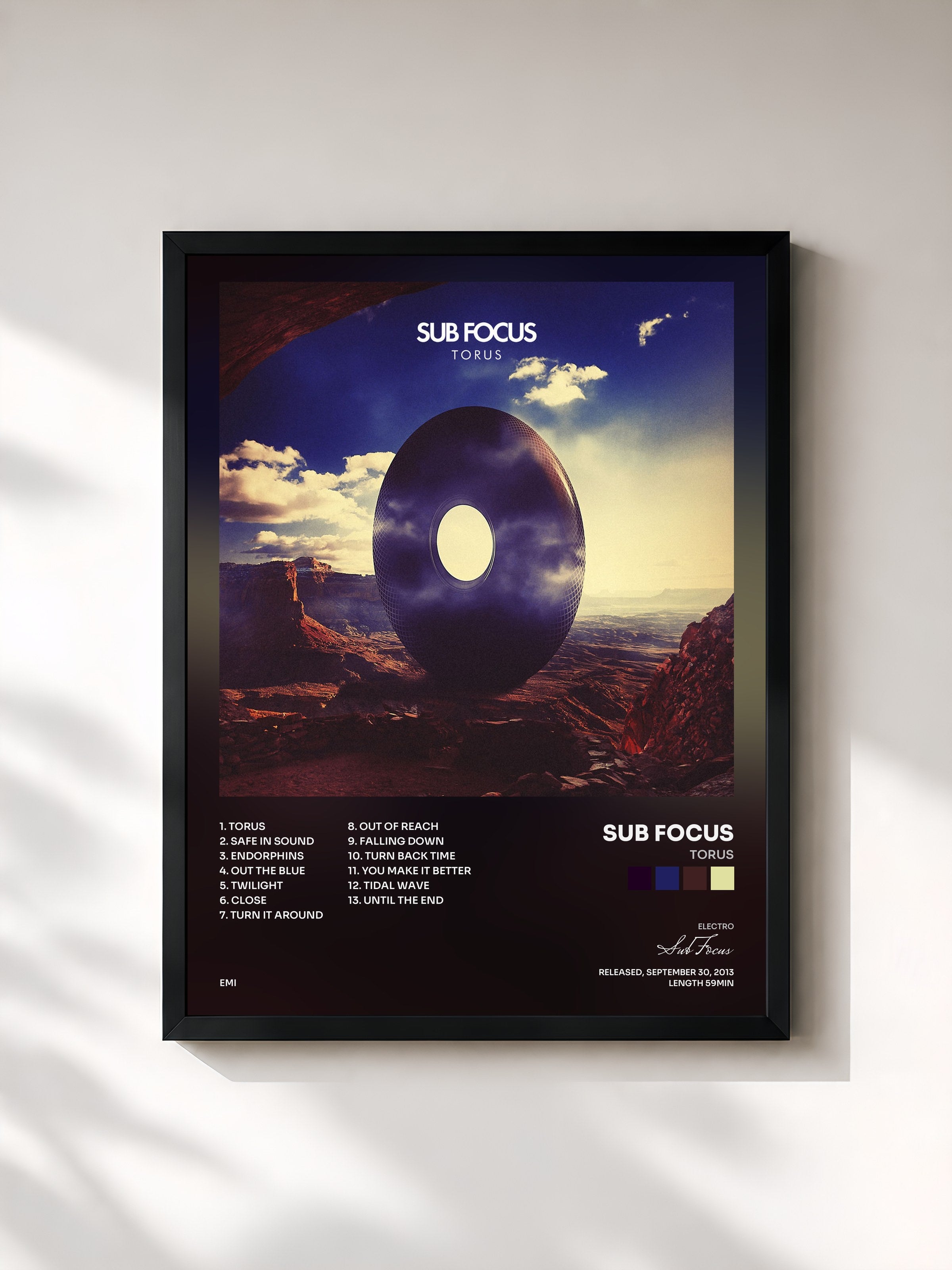 #noir Tableau de l'album Torus de Sub Focus, cadre noir, imprimé et encadré en France