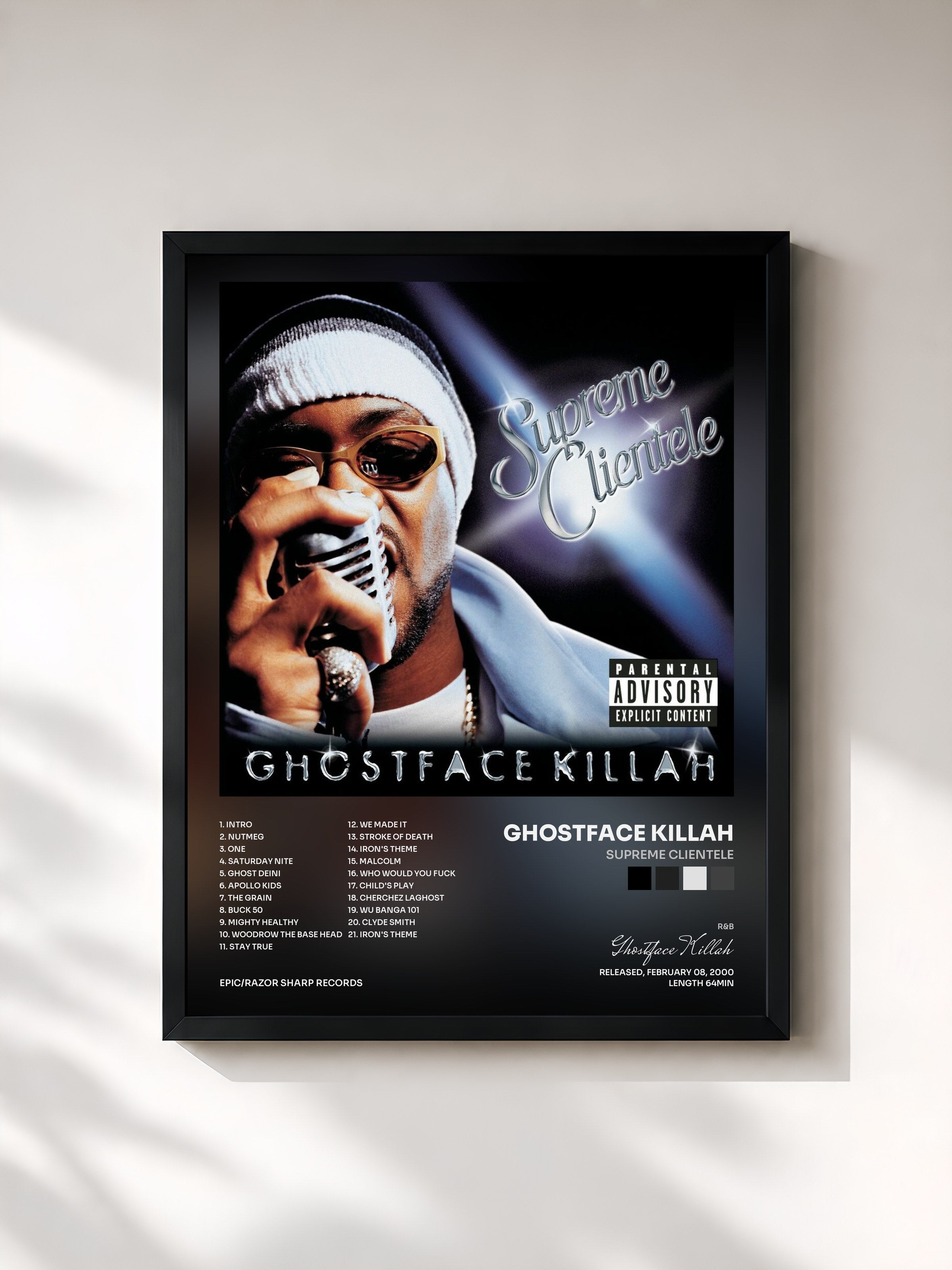 #noir Tableau de l'album Supreme Clientele de Ghostface Killah, cadre noir, imprimé et encadré en France